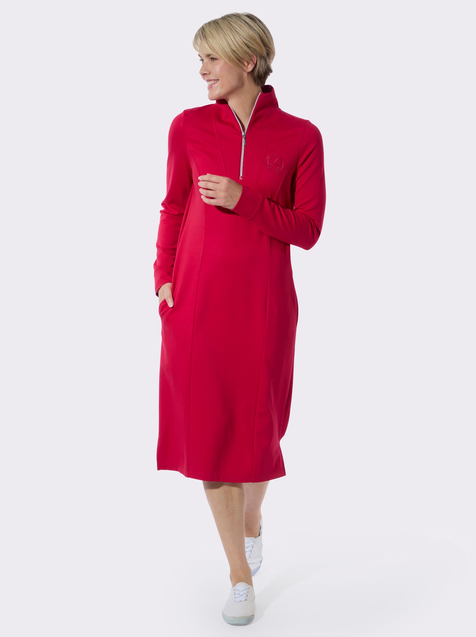 Jerseykleid mit Saumschlitzen - rot