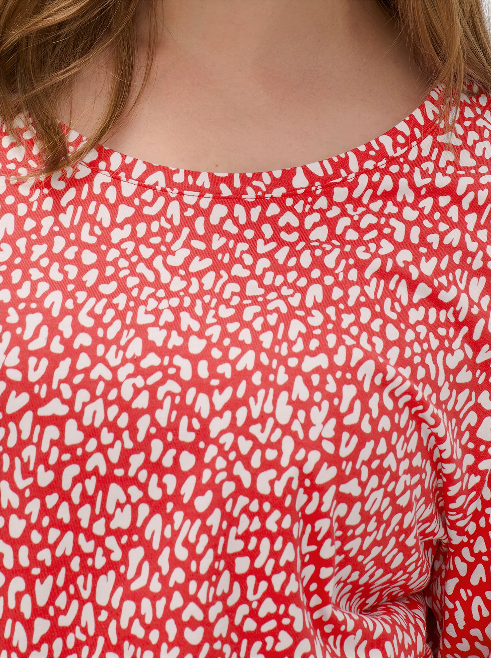 3/4-Arm-Shirt mit Minimal-Druck - weiß-erdbeere-bedruckt