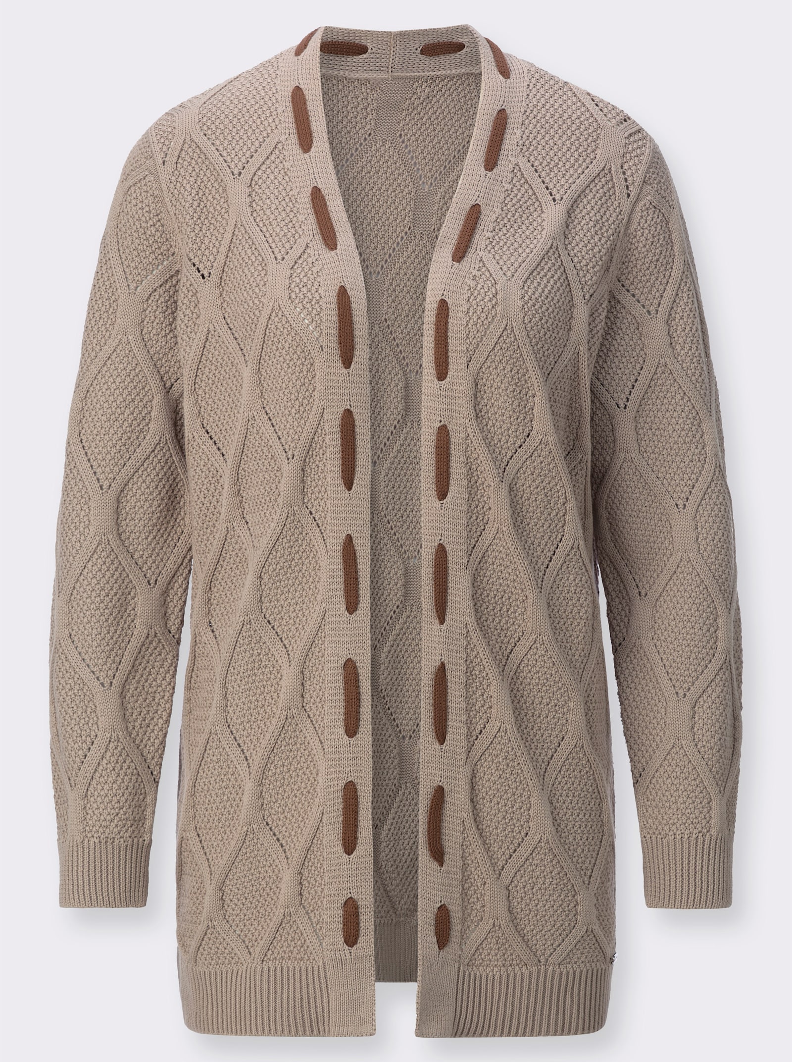 Longstrickjacke mit kontrastfarbigen Details - sesam