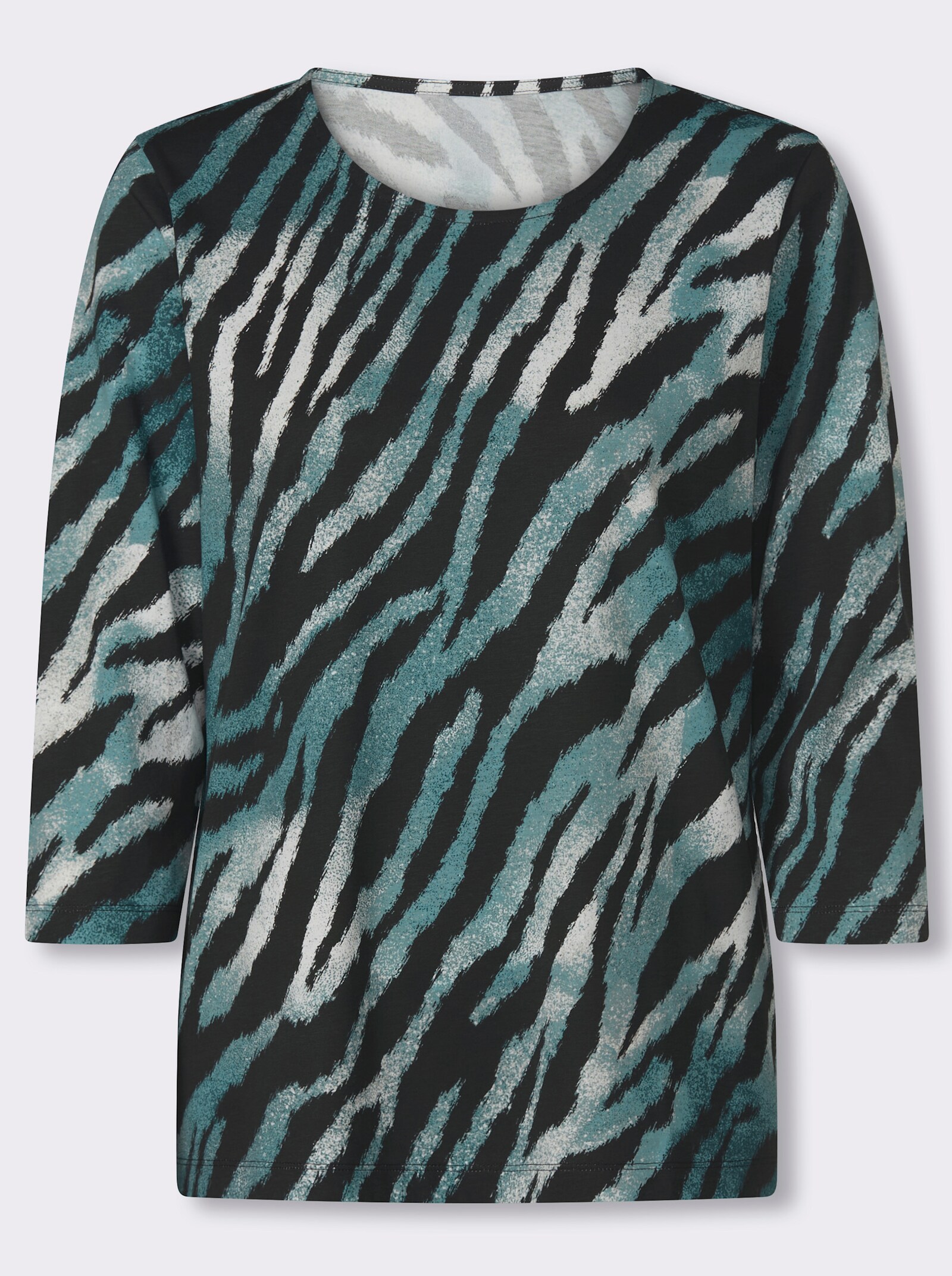 3/4-Arm-Shirt im Animal-Dessin - petrol-schwarz-bedruckt