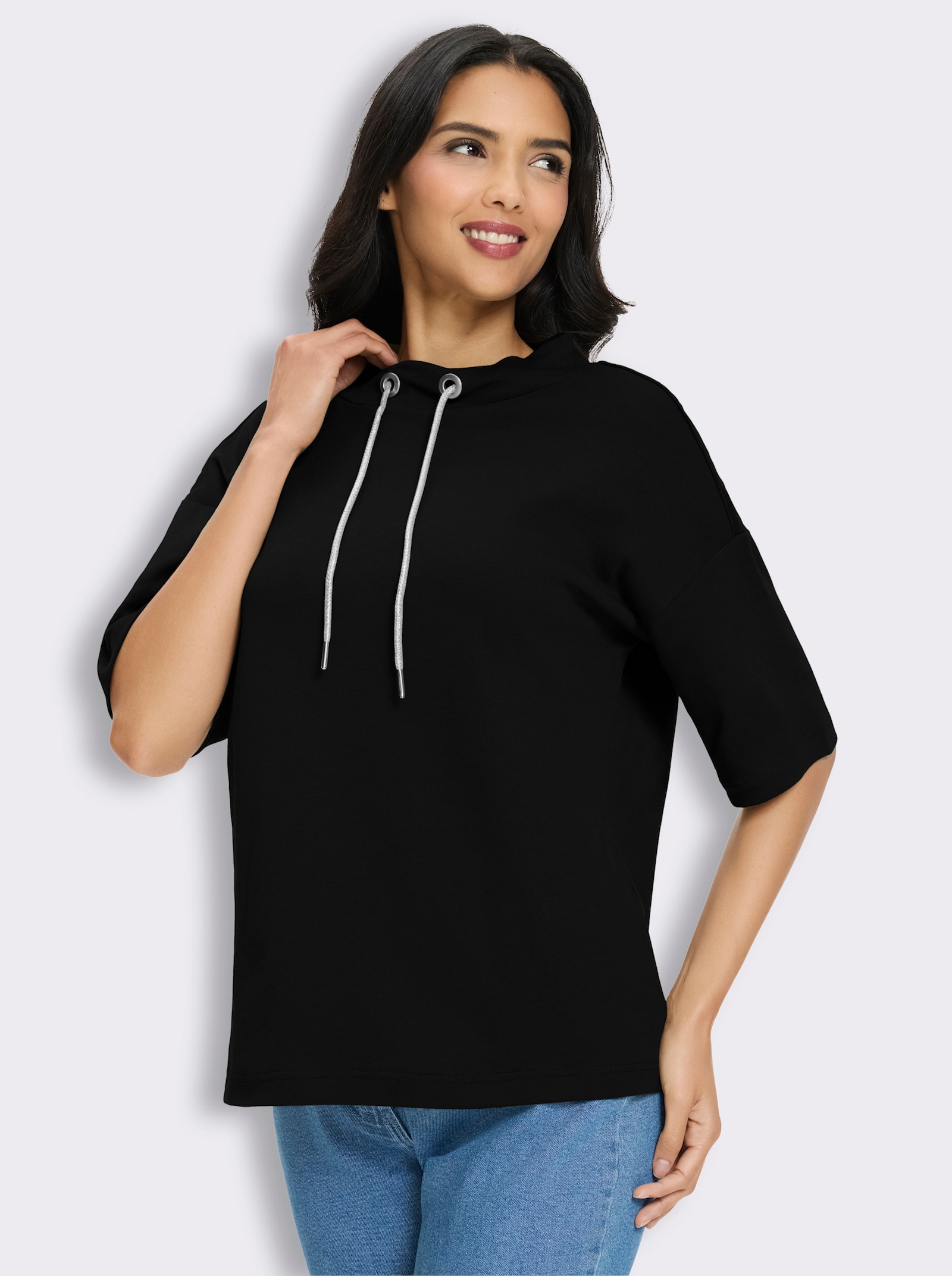 Longsweatshirt mit Kapuze - schwarz