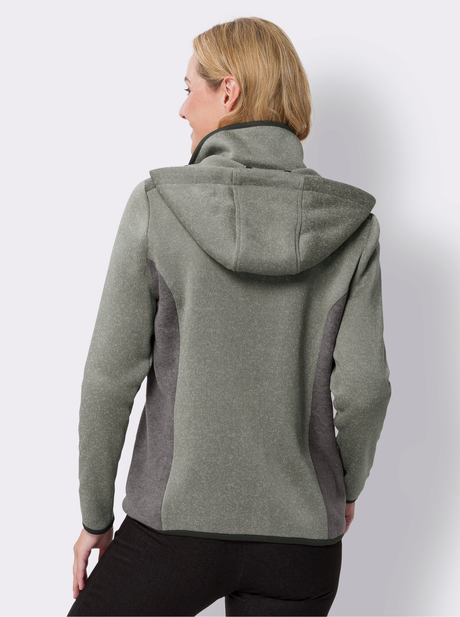 Strickfleecejacke mit Kapuze - anthrazit-meliert