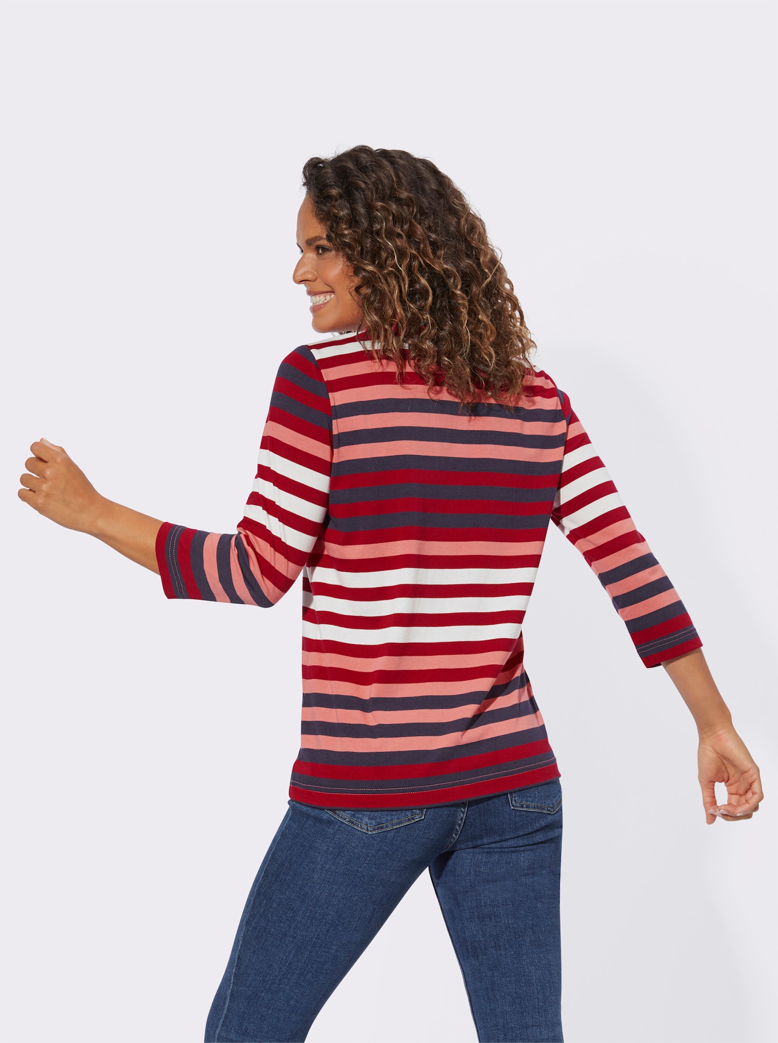 Gestreept shirt met 3/4-mouwen - kersenrood/marine gestreept