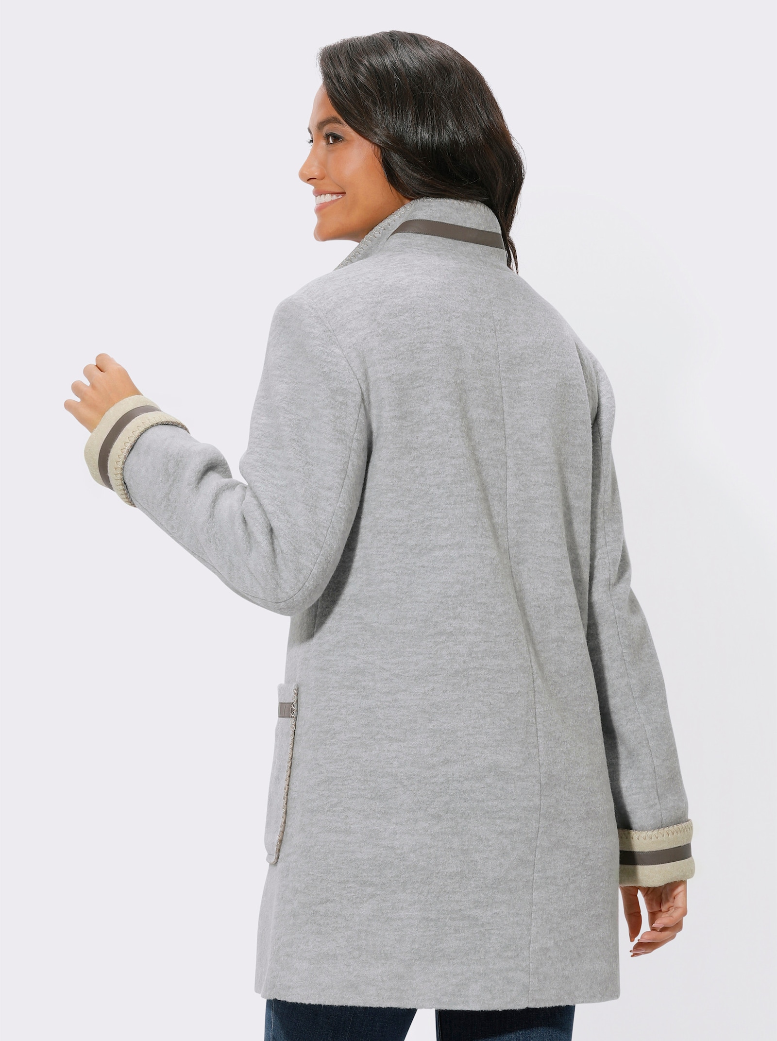 Longjacke mit Schulterpolstern - grau-beige-meliert