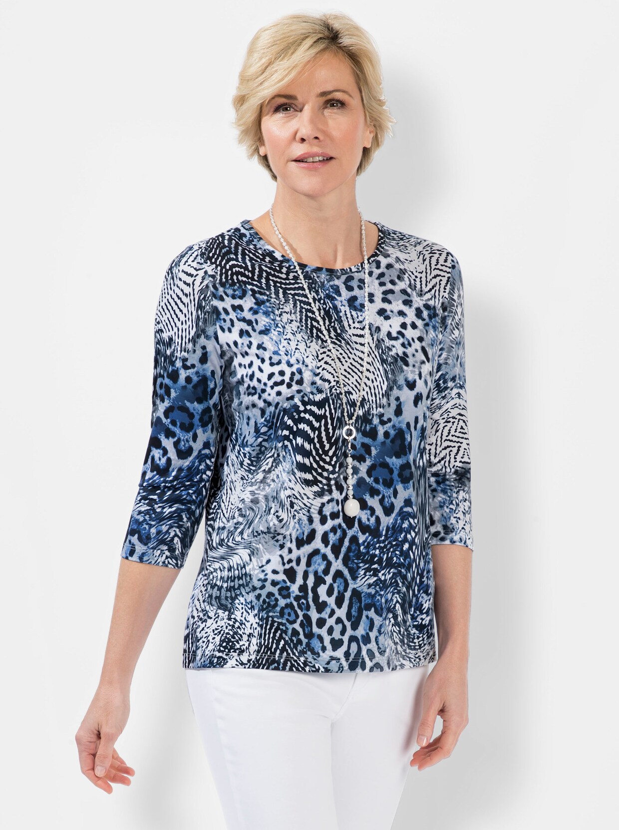3/4-Arm-Shirt - grau-himmelblau-bedruckt