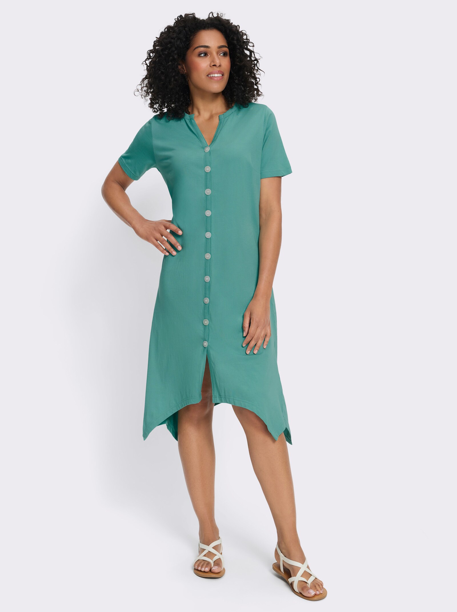 A-Linien-Kleid mit durchgehender Knopfleiste - salbei