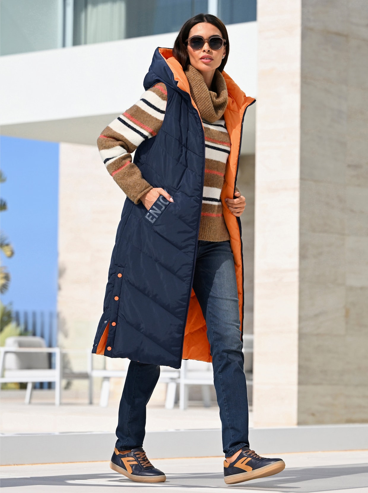 heine Keerbaar gilet - marine/oranje