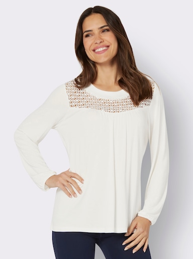 Langarmshirt mit Spitzeneinsatz - ecru