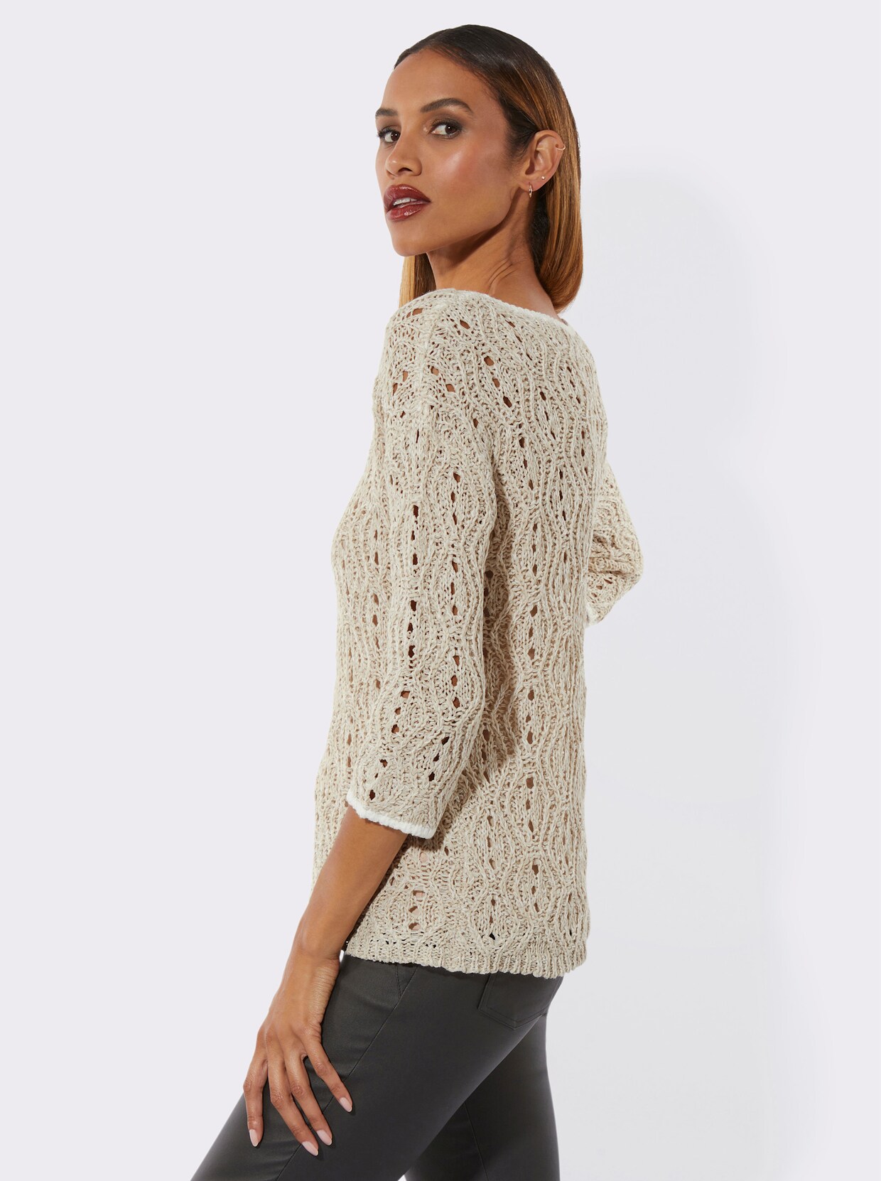 Ajourpullover - sand-ecru