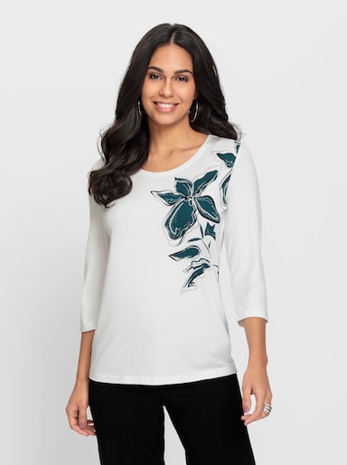 3/4-Arm-Shirt mit Glitzersteinchen-Deko - ecru-bedruckt