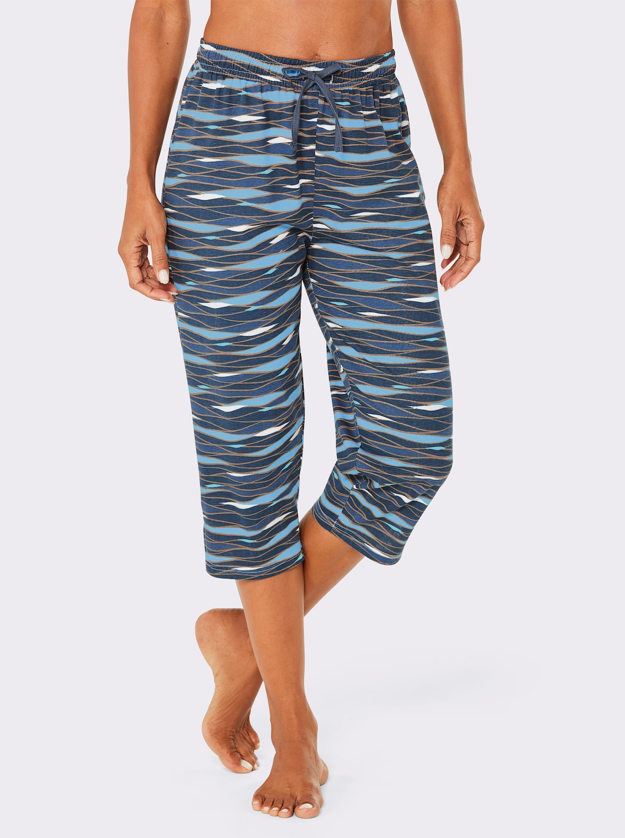 feel good Strandbroek - donkerblauw bedrukt + aqua bedrukt
