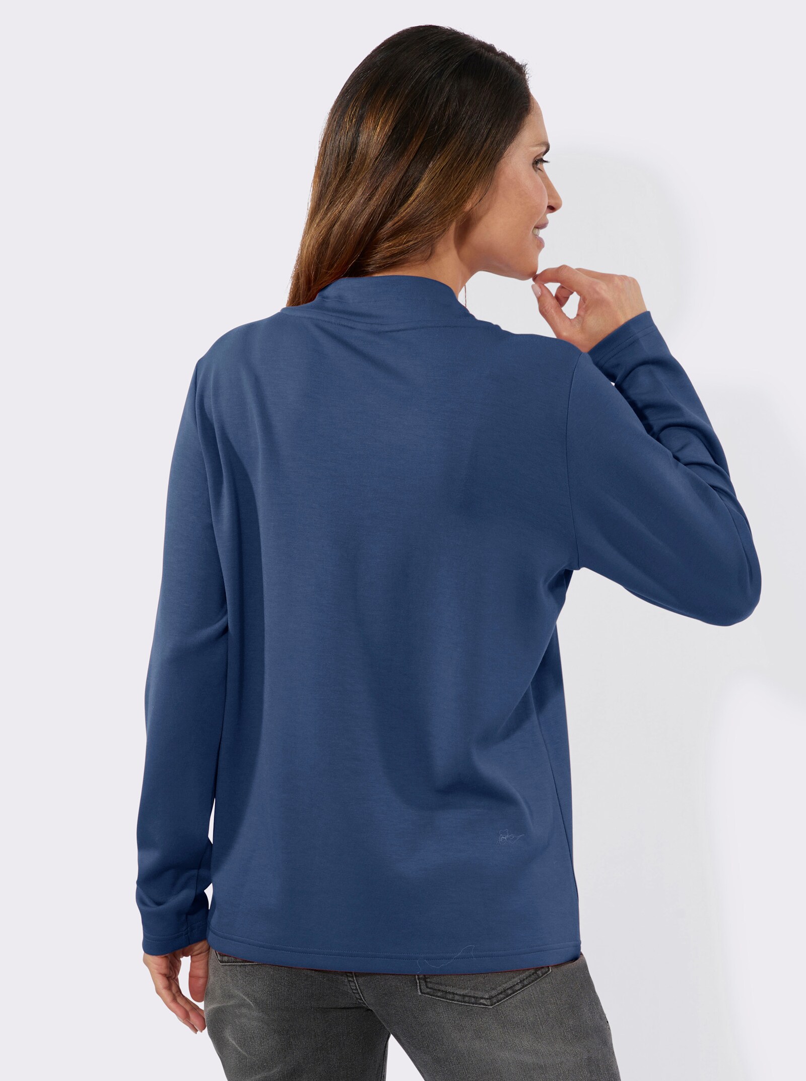 Langarmshirt mit silberfarbigem Print - jeansblau