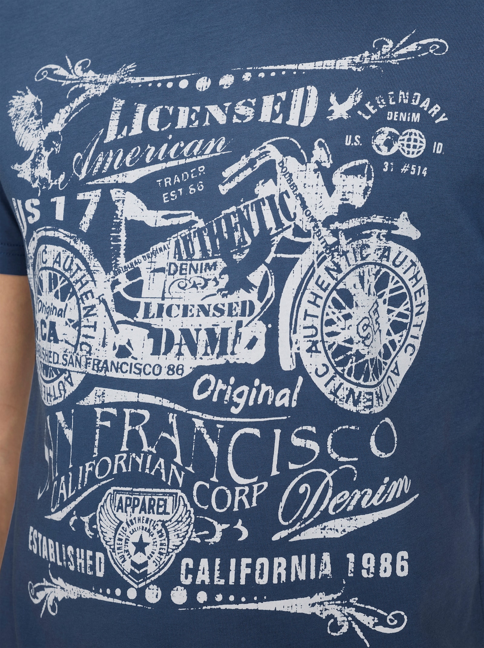 Marco Donati Kurzarmshirt mit Front-Print, Baumwolle - jeansblau-bedruckt