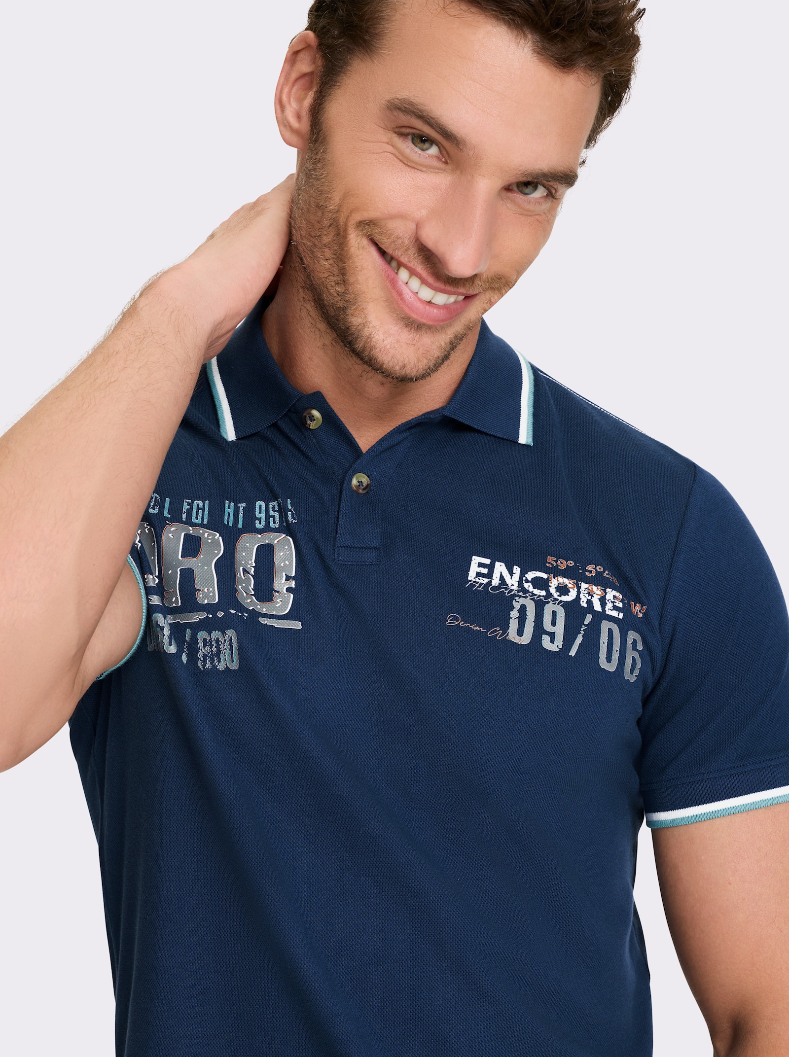 Catamaran Kurzarmshirt mit Kontrast-Details, Pikee - dunkelblau