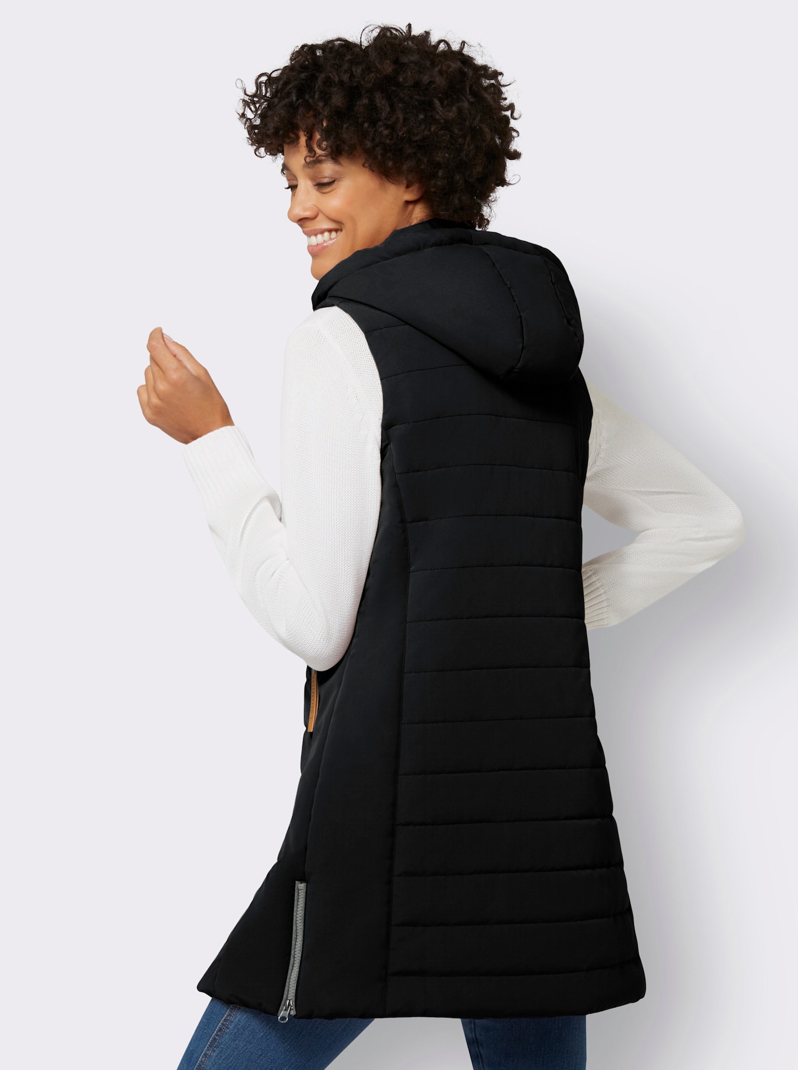 Longweste mit abnehmbarer Kapuze - schwarz