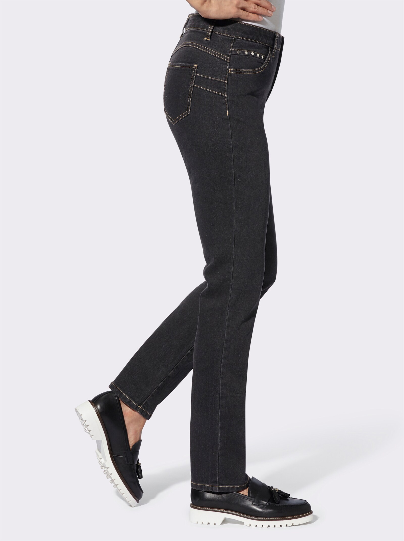 Push-up-Jeans mit angerauter Innenseite - black denim