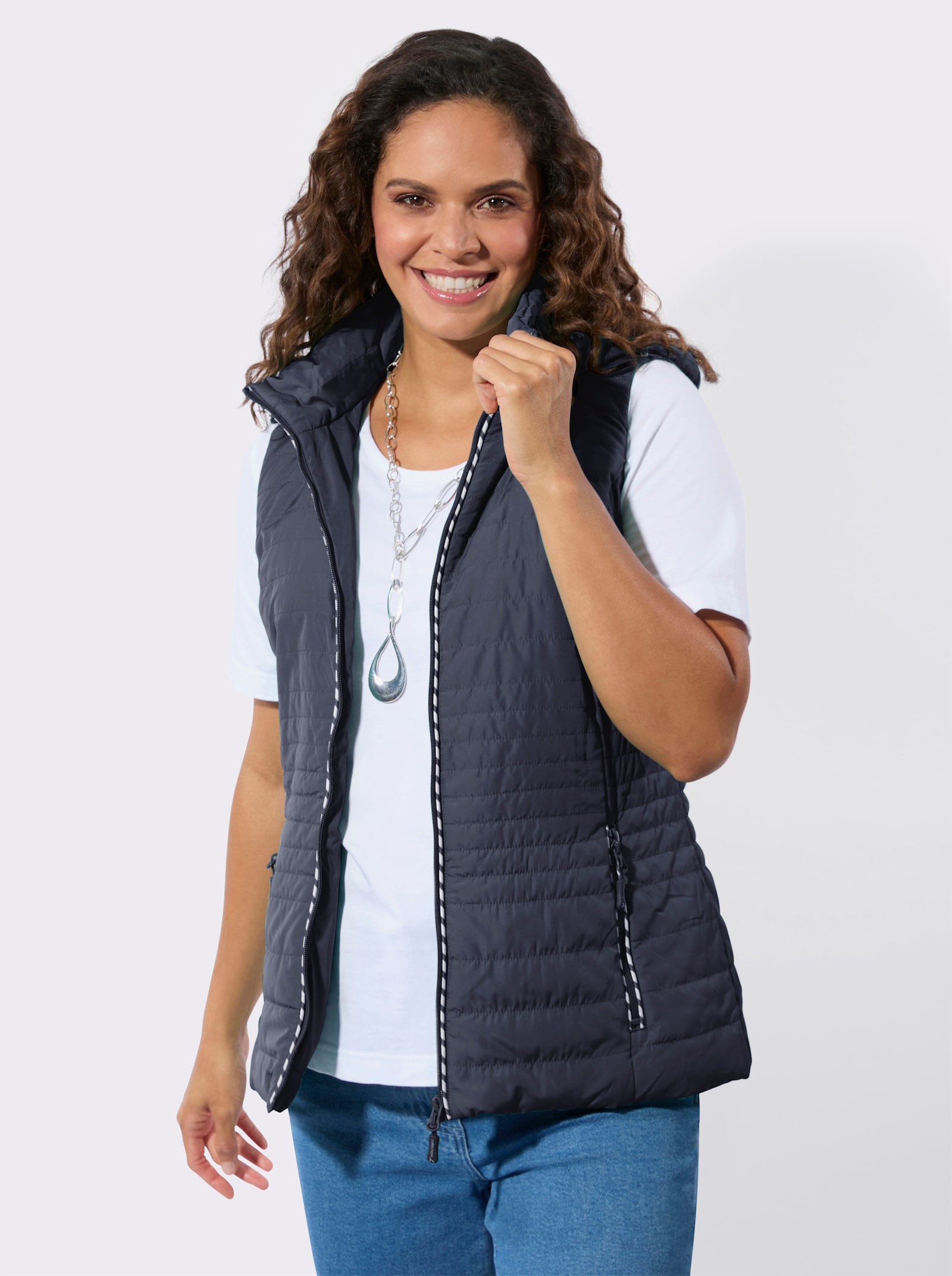 Kapuzenweste mit gestreiftem Futter - marine