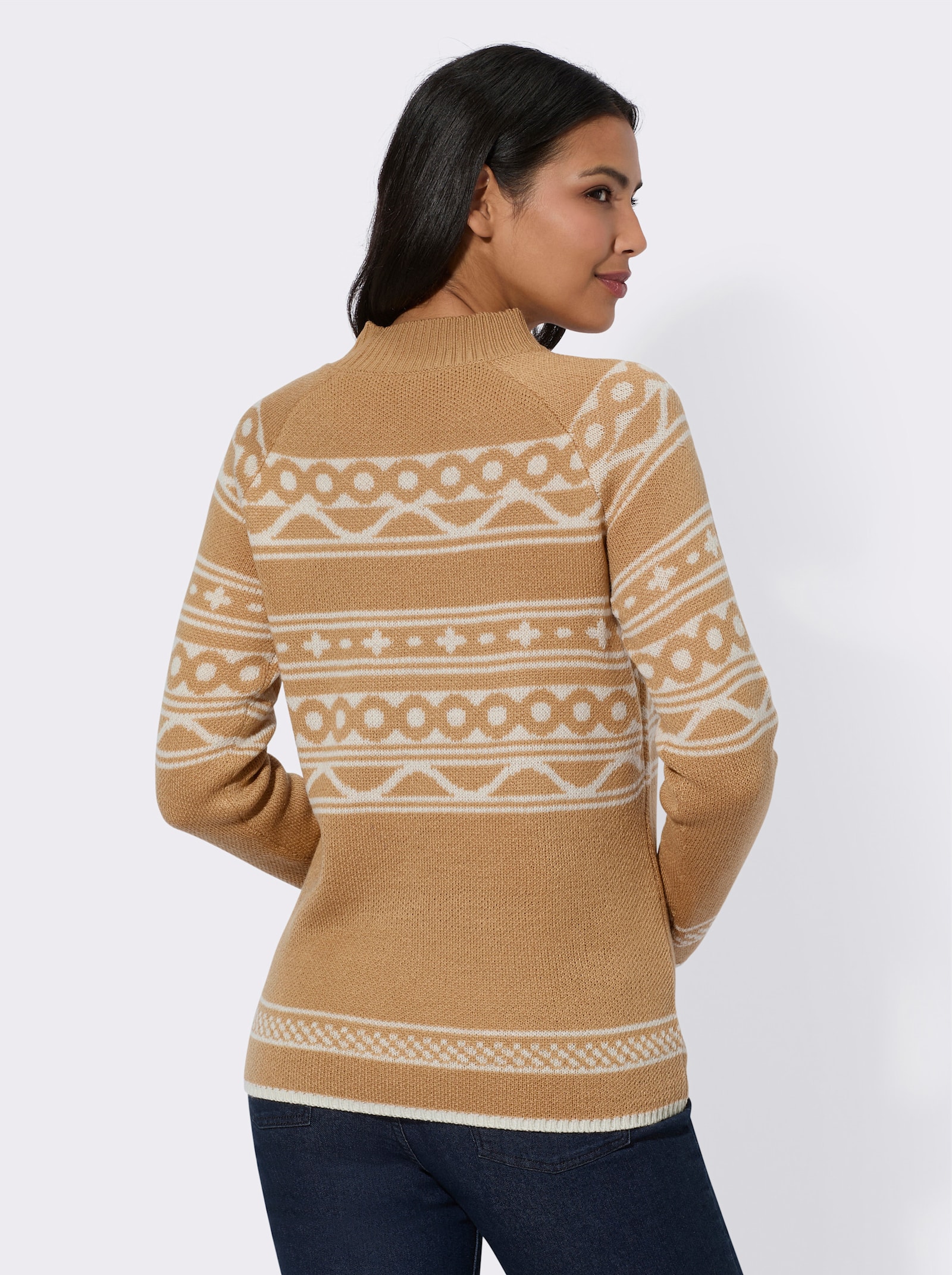 Svetr se stojáčkem s žakárovým vzorem - velbloudí-šampaňská-vzor