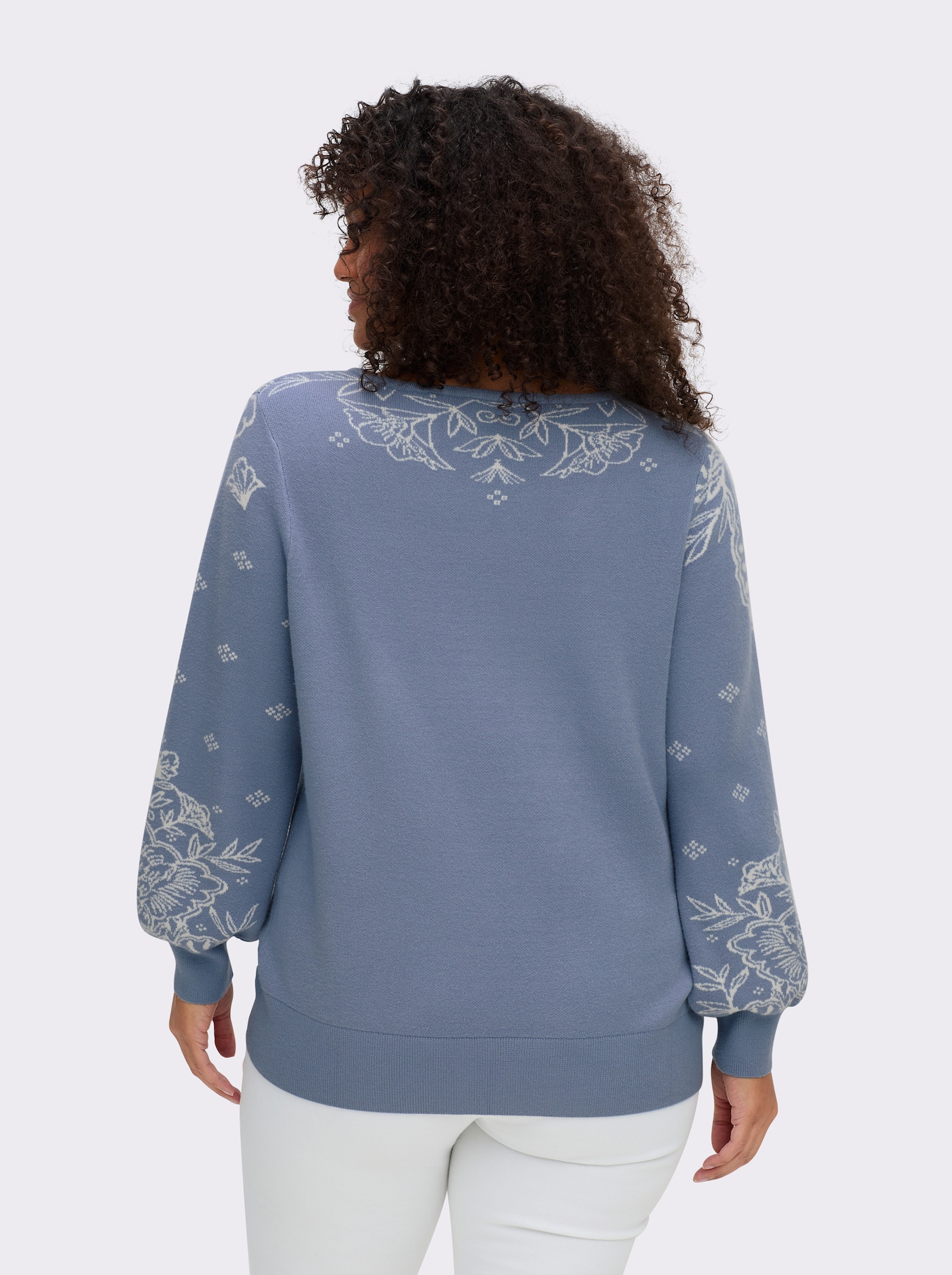 sheego by Joe Browns Jacquardpullover mit Blüten - taubenblau-champagner-gemustert