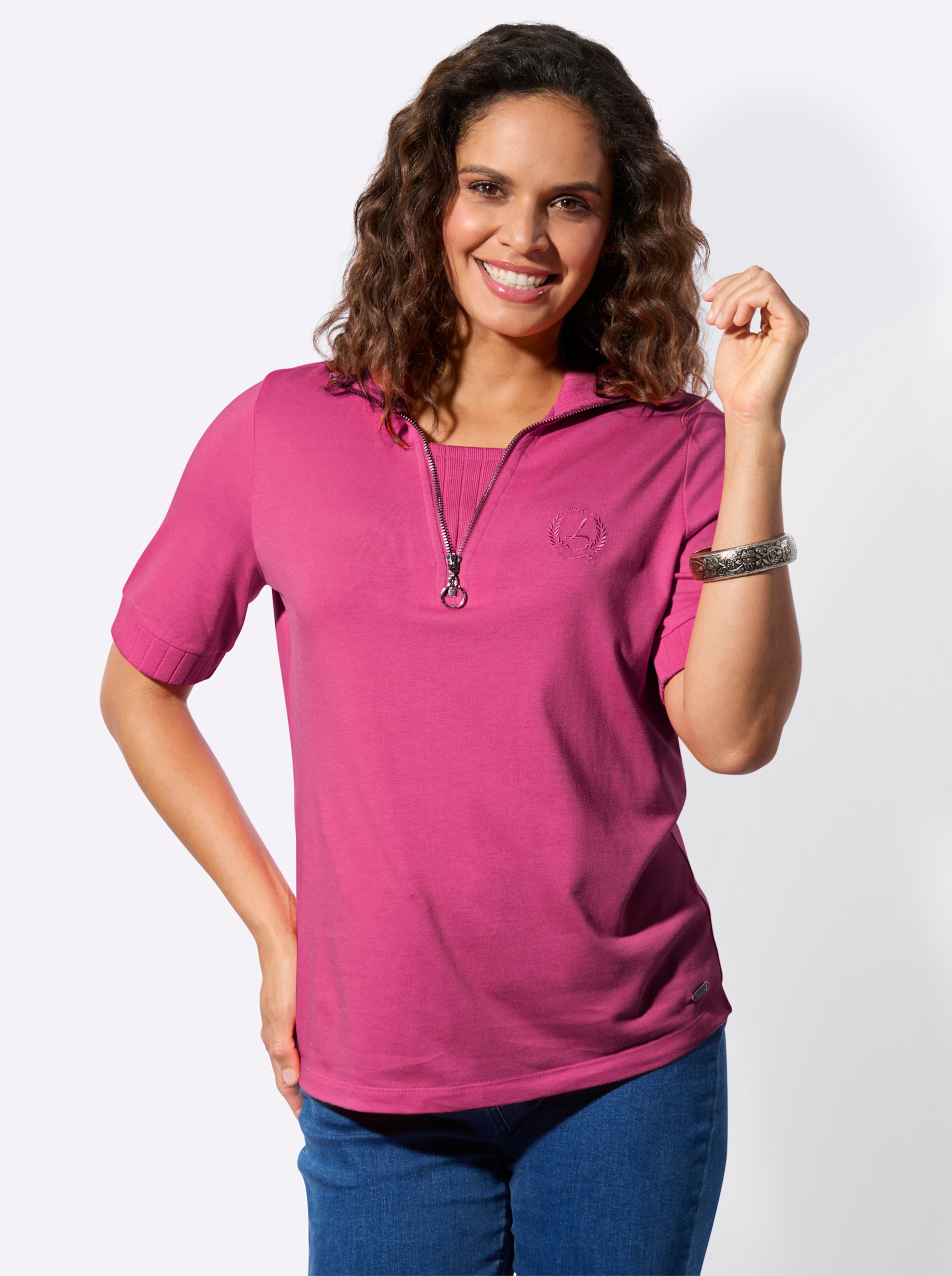 Casual Looks Damen Rosso Poloshirt "Poloshirt", Gr. 36, Pink (Fuchsia), 50% Baumwolle, 50% Modal, Unifarben, Shirts - Bild 3