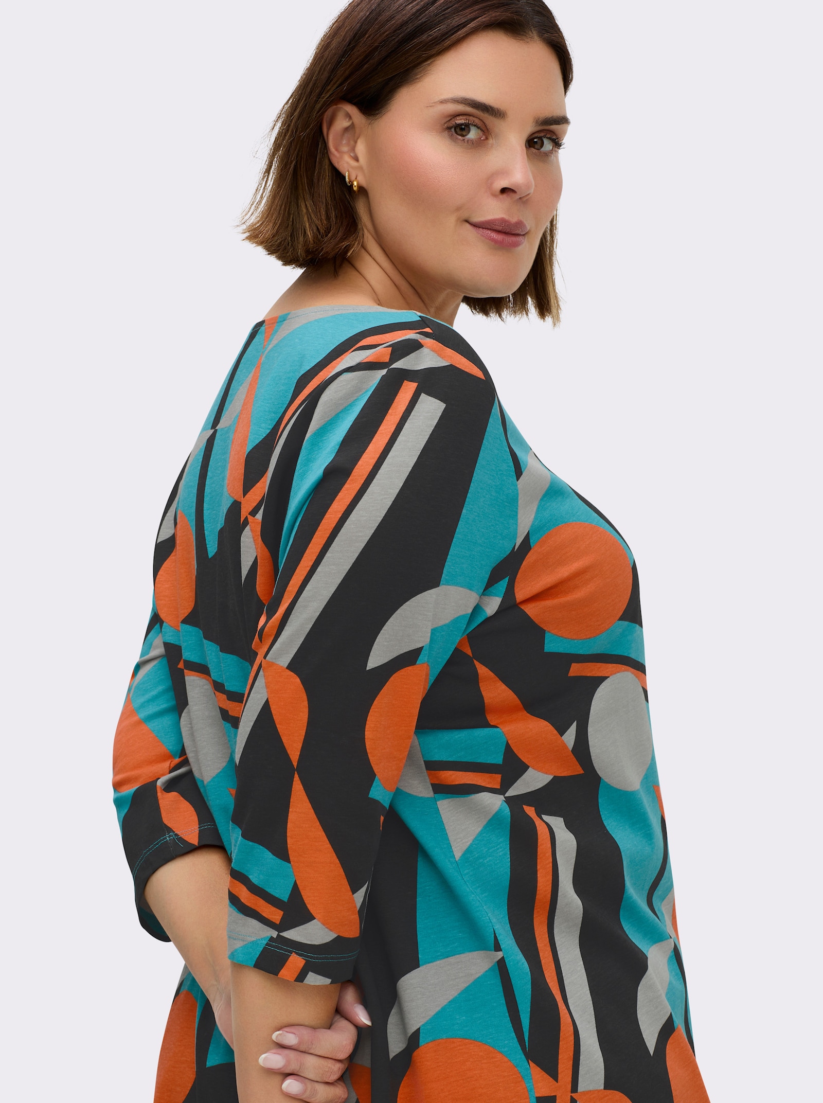 Longshirt mit Grafik-Druck - schwarz-türkis-bedruckt