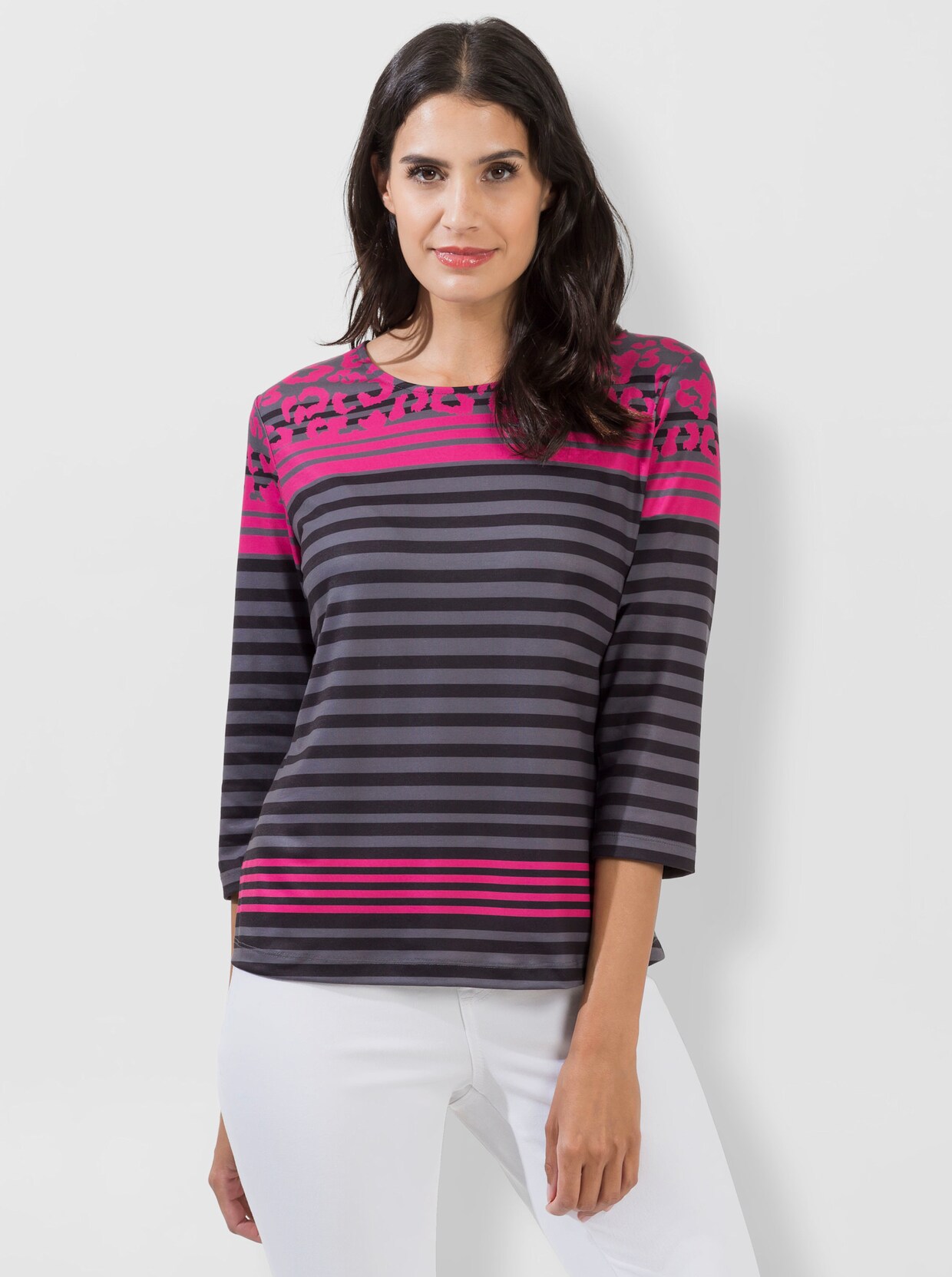 Print-Shirt - schwarz-fuchsia-bedruckt