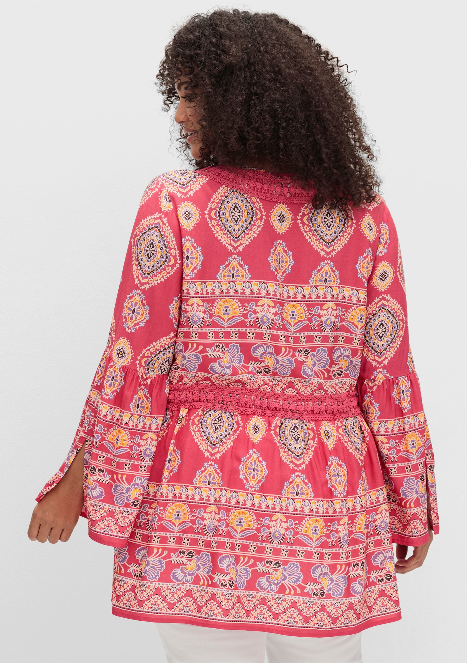 sheego by Joe Browns Lange blouse met trompetmouwen - rood gedessineerd