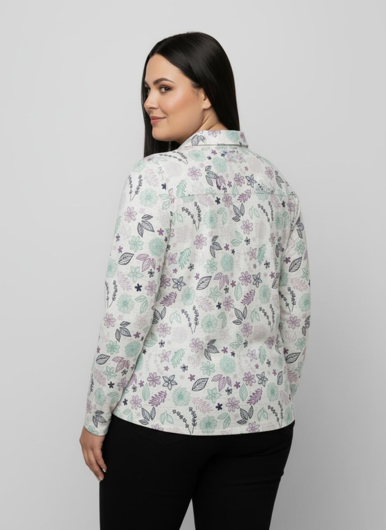 Poloshirt floral bedruckt - ecru-mauve-bedruckt