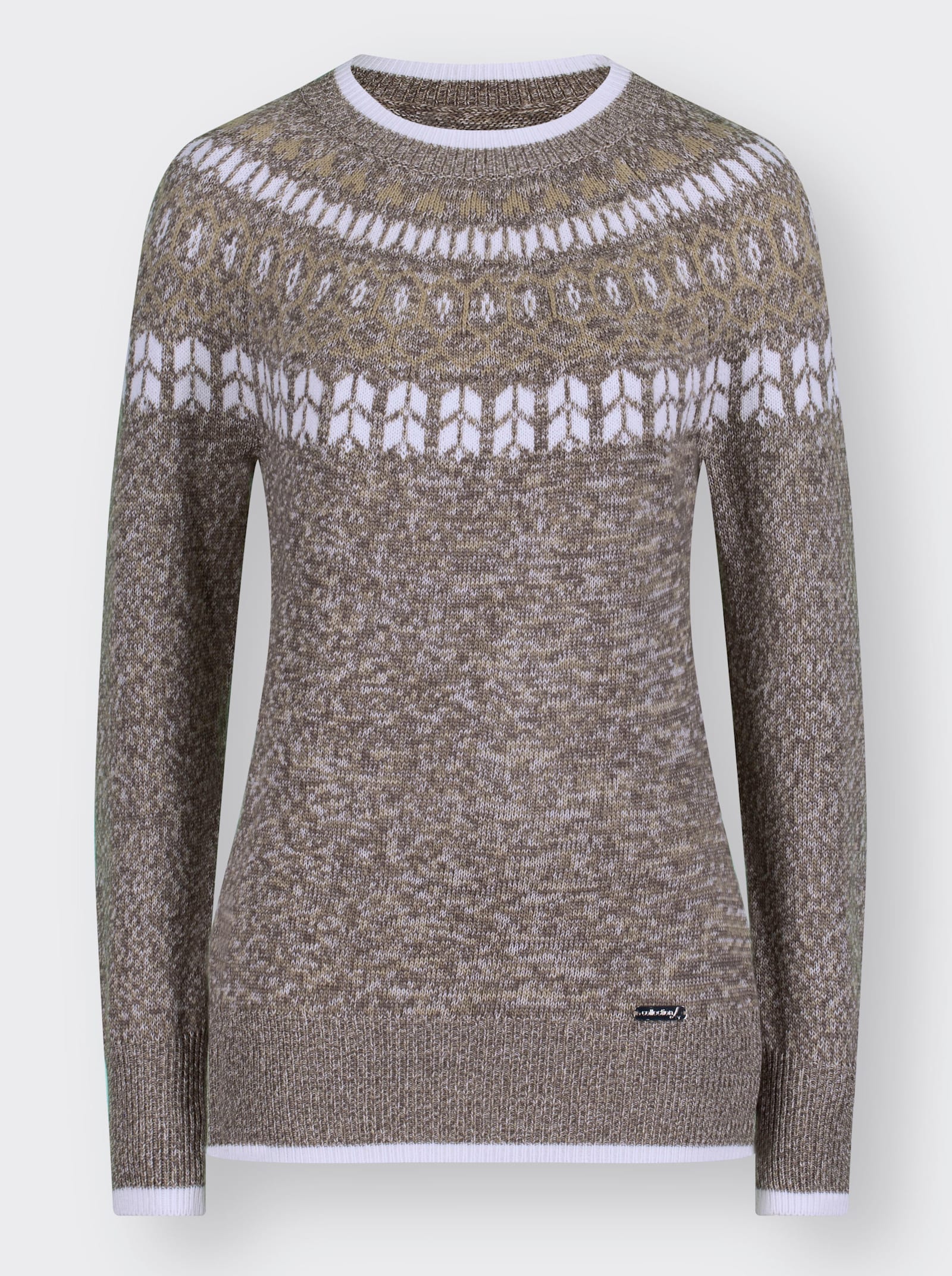 Norwegerpullover mit breiten Rippbündchen - dunkeltaupe-beige-meliert