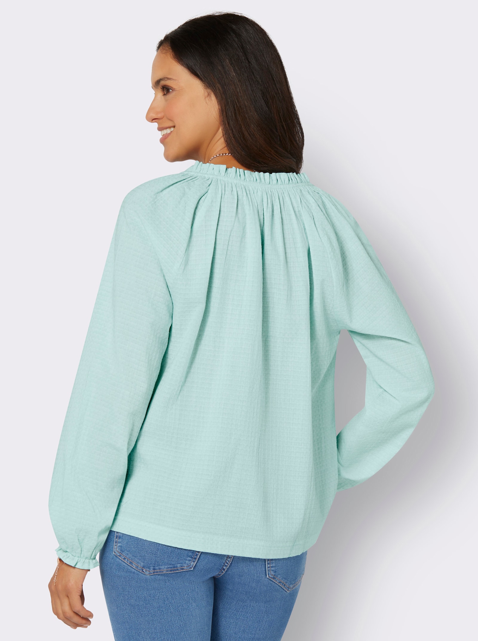 Langarmbluse mit Raffung, strukturiert - kalkmint