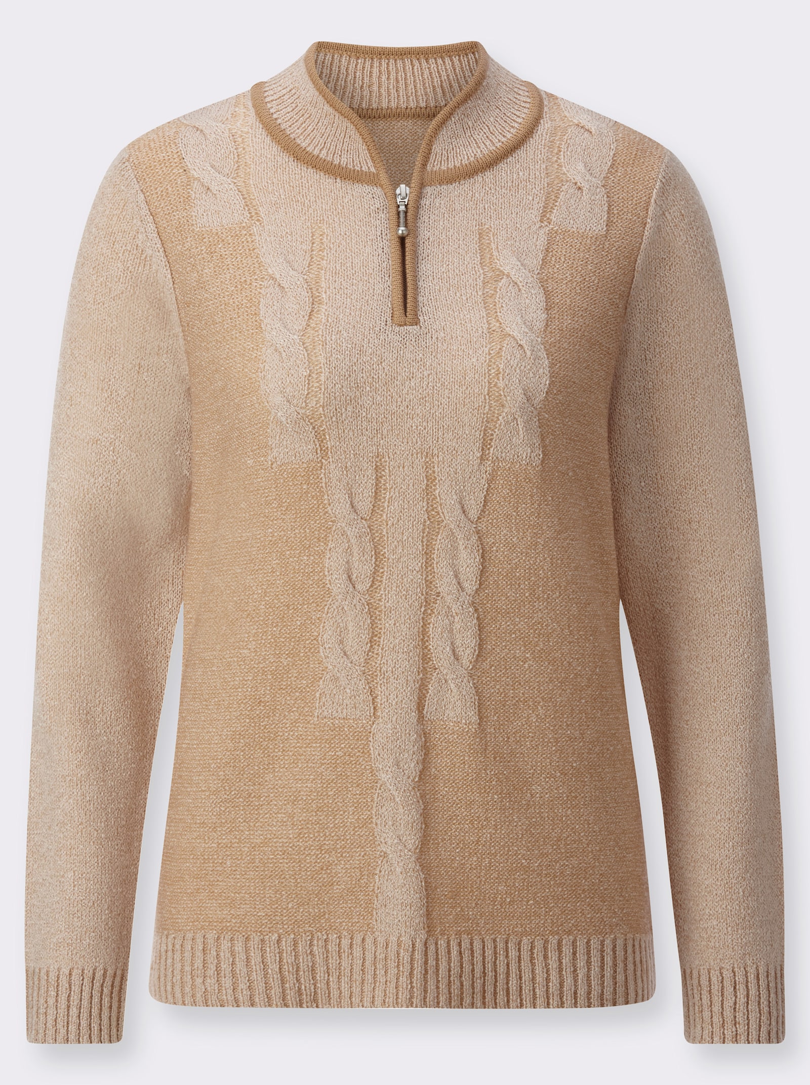 Bouclé-Pullover mit Zopfmuster - elfenbein-meliert