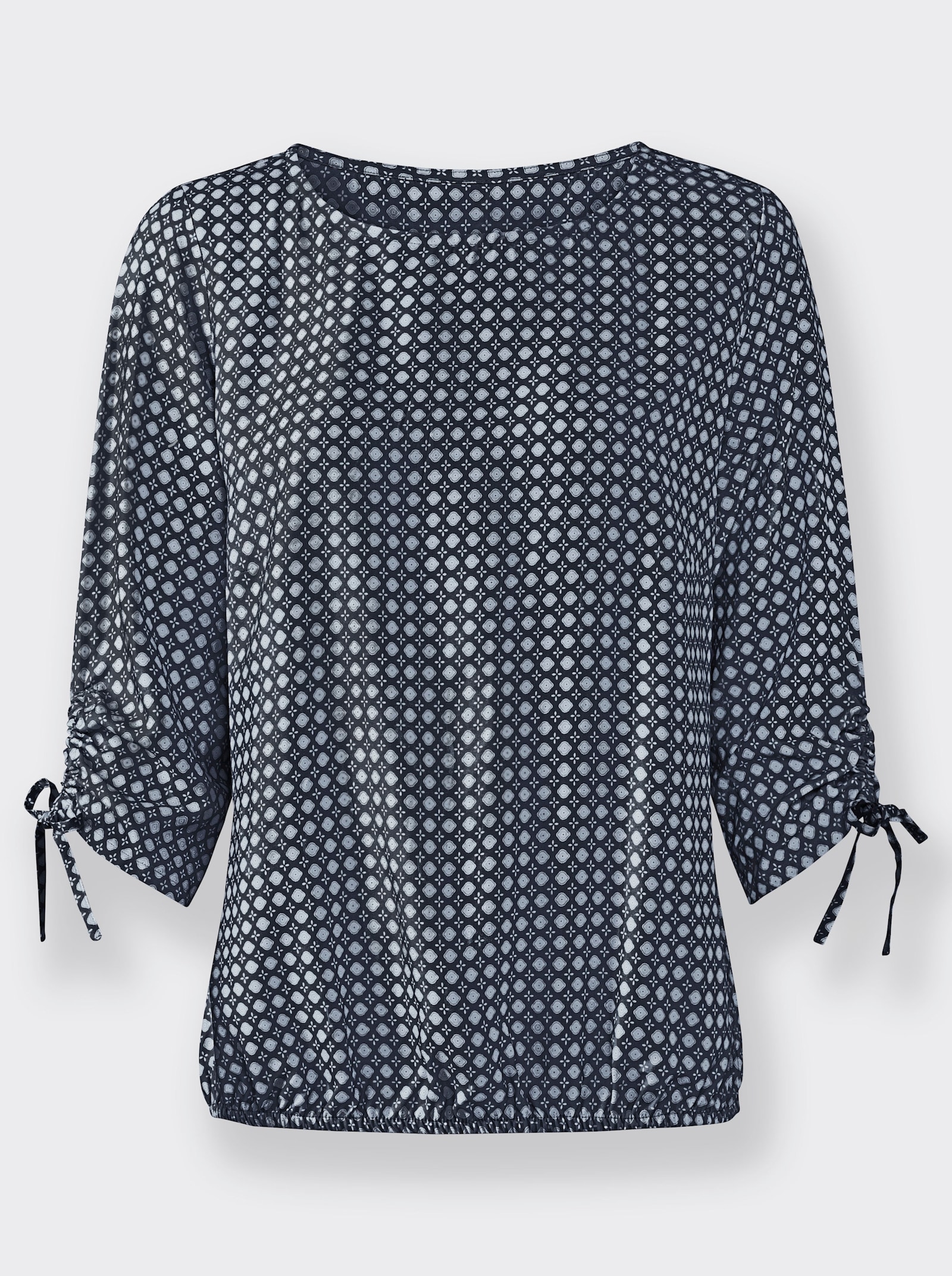 Schlupfbluse mit U-Boot-Ausschnitt, dezent schimmernd - marine-bleu-bedruckt