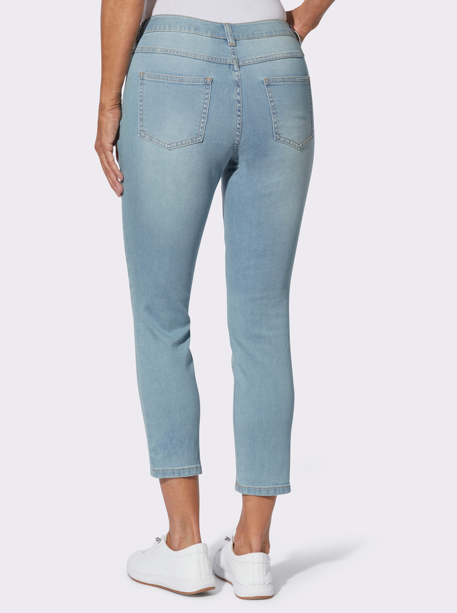7/8-Jeans mit Blumen-Motiv vorne - blue-bleached