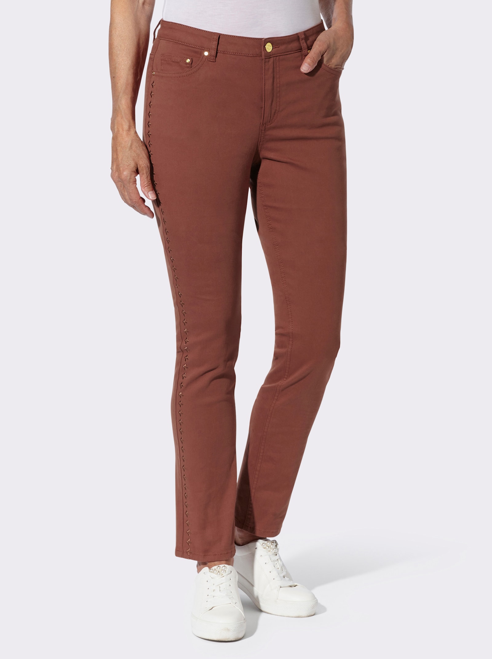  Jeans mit Stickerei an den Seitennähten - rotbraun