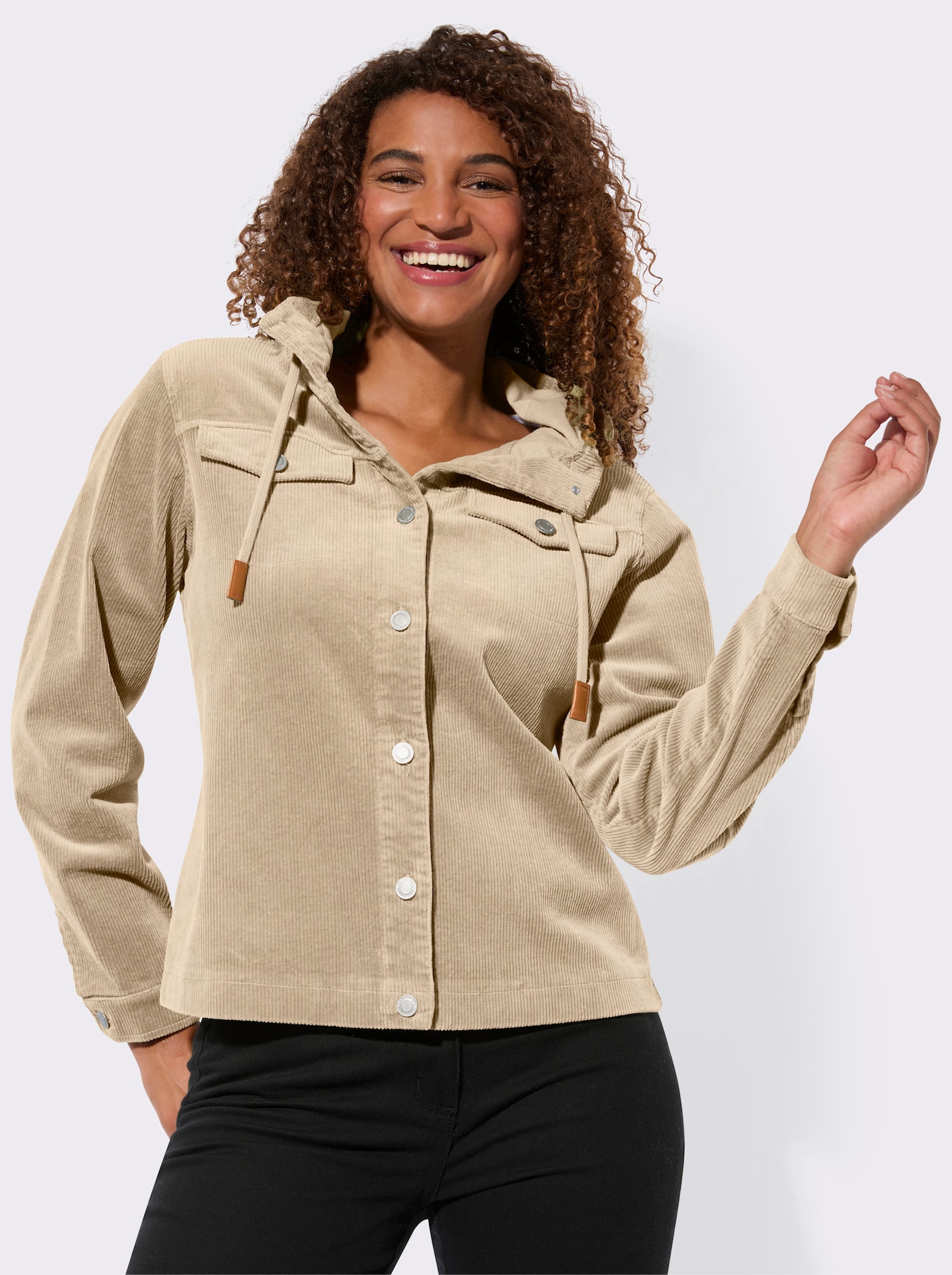 Cordjacke mit Kapuze - sand