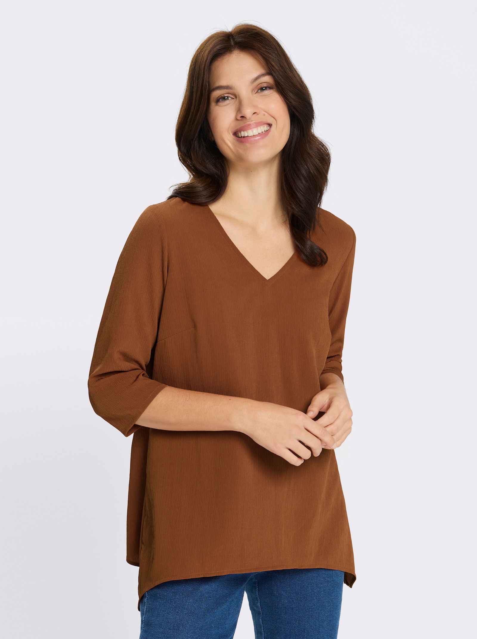 Comfortblouse met puntige zoom - cognac