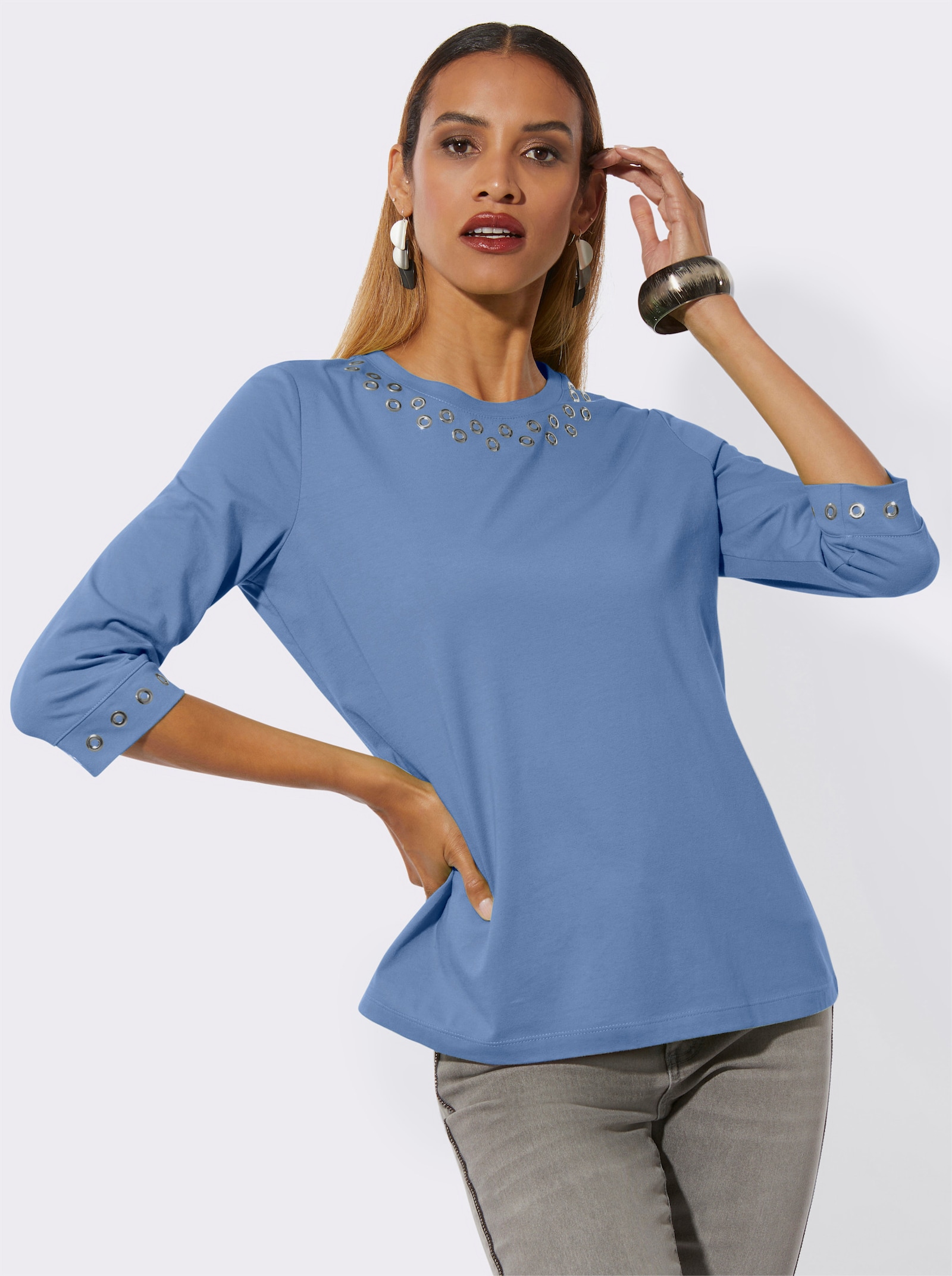 Rundhalsshirt aus reiner Baumwolle - himmelblau