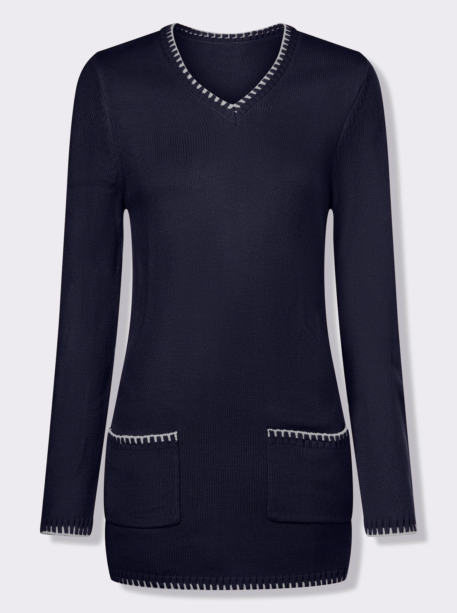 Longpullover kontrastfarbigen Ripp-Blenden - marine