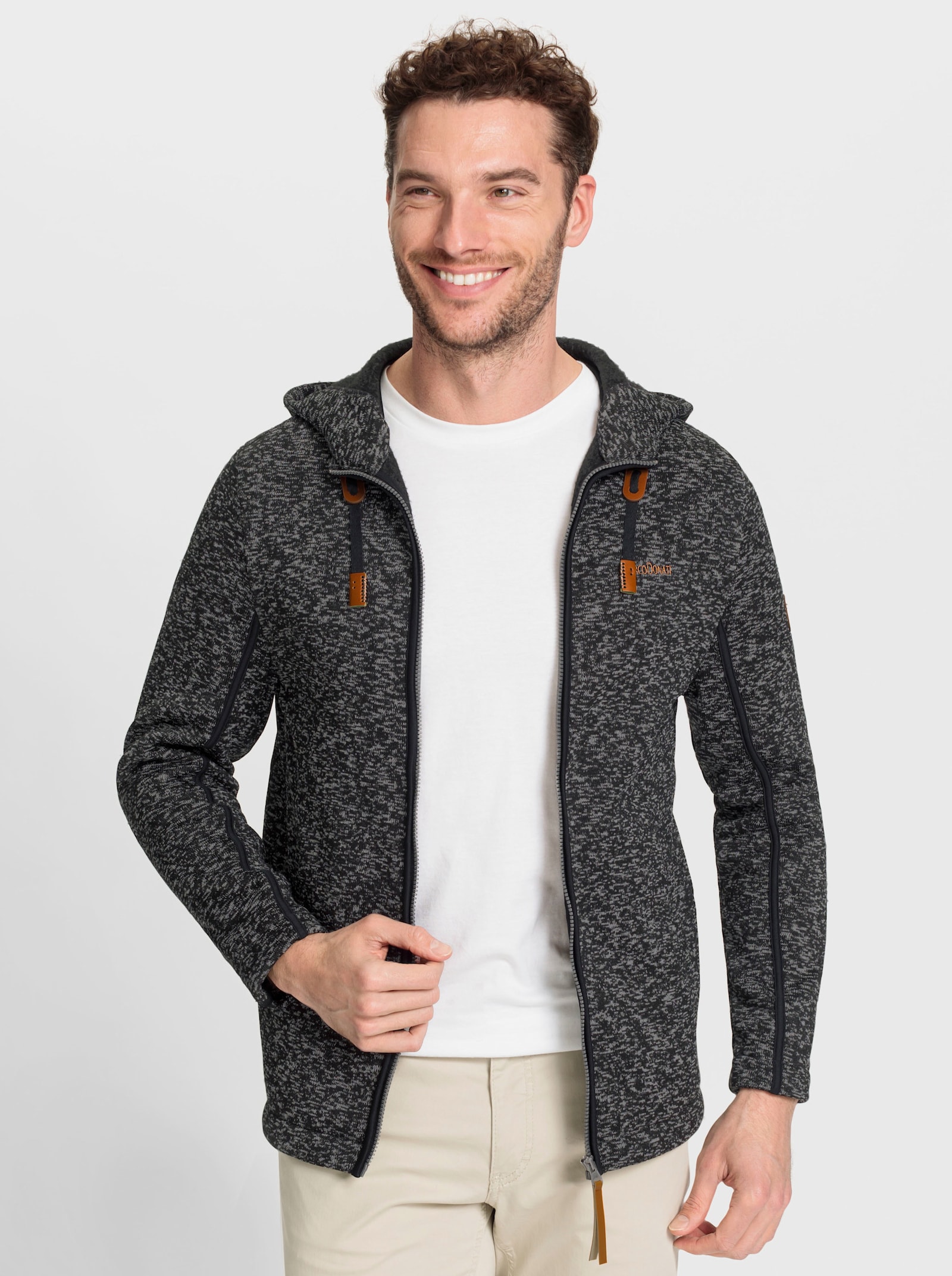 Marco Donati Pletená bunda-flauš, kapucňa - Black Marl