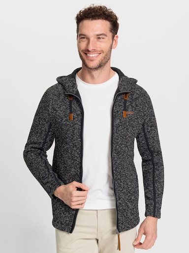 Marco Donati Strickfleecejacke mit Kapuze - schwarz-meliert