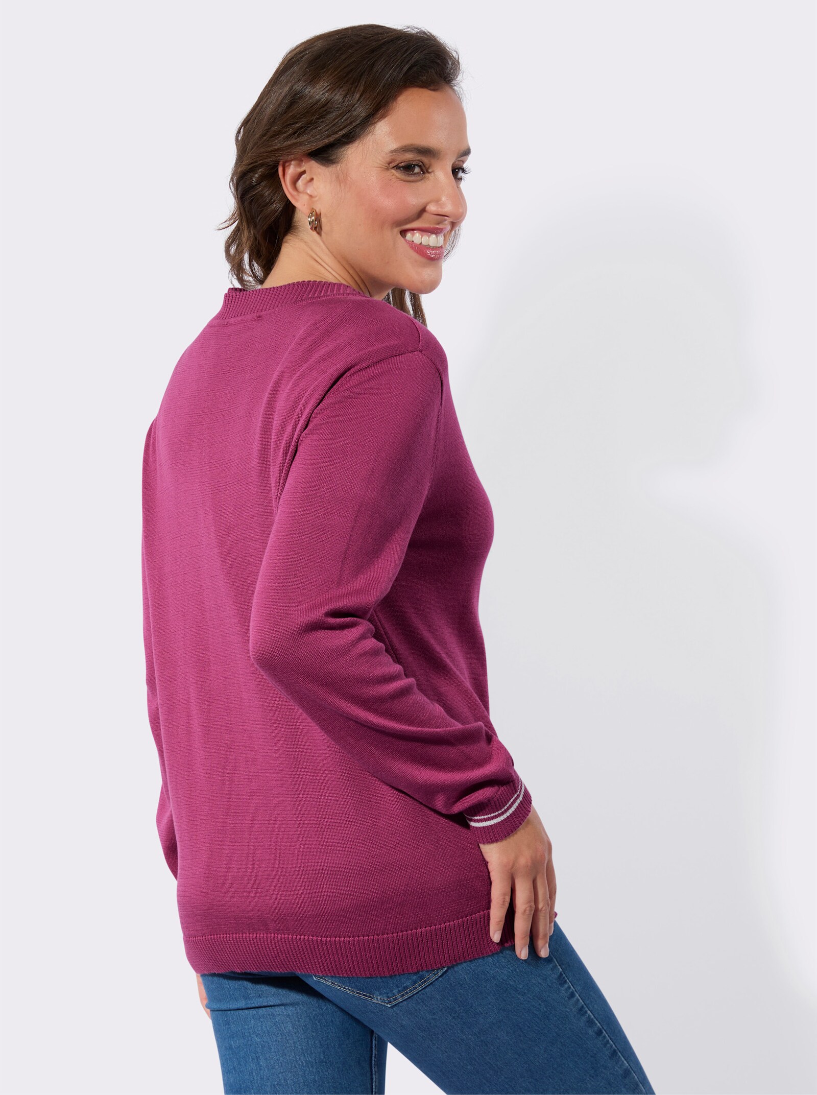 Twin-Set mit Schmuckknöpfen - erika-ecru-geringelt