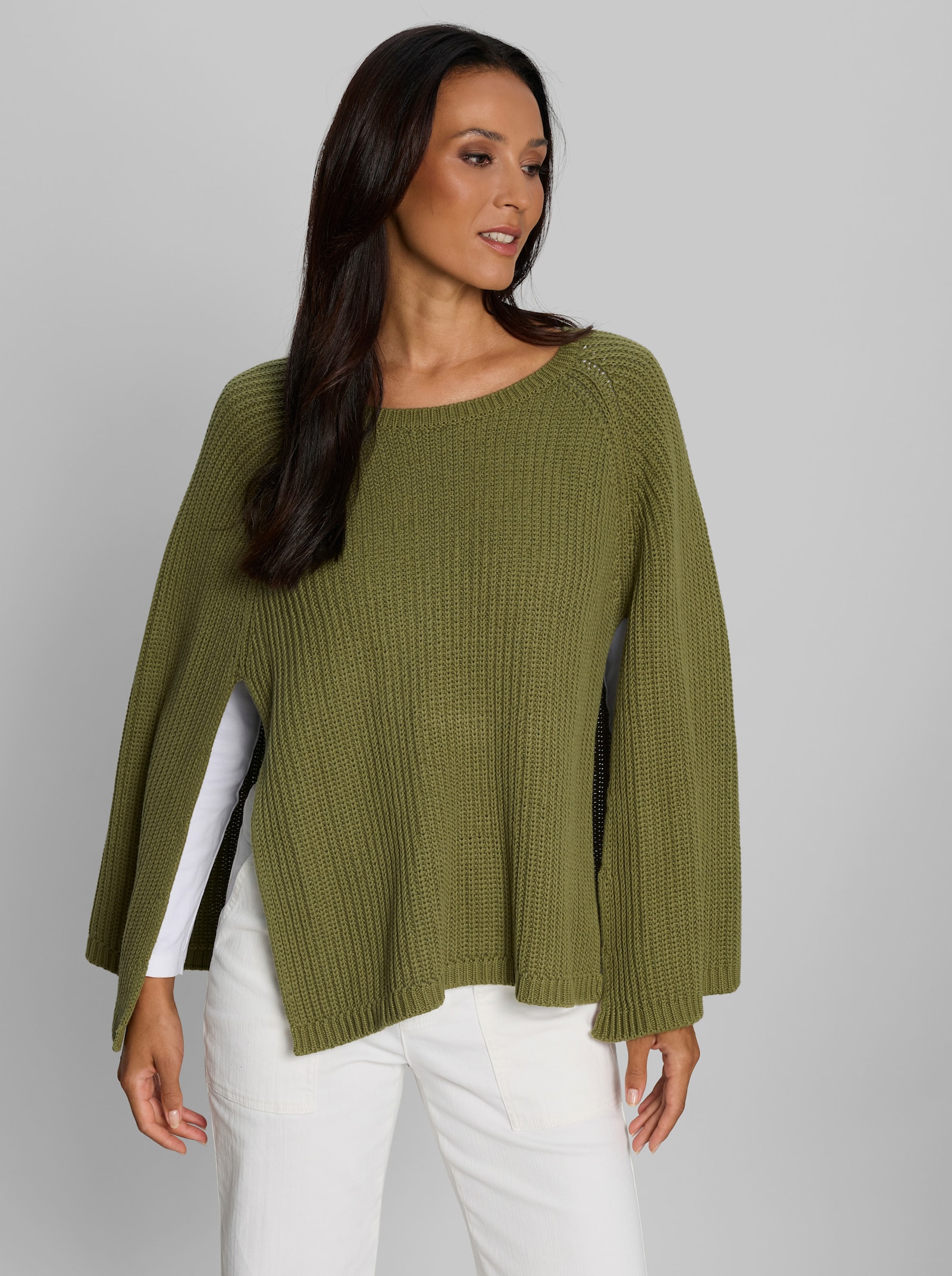 heine Strickponcho mit Cape-Ärmel - oliv