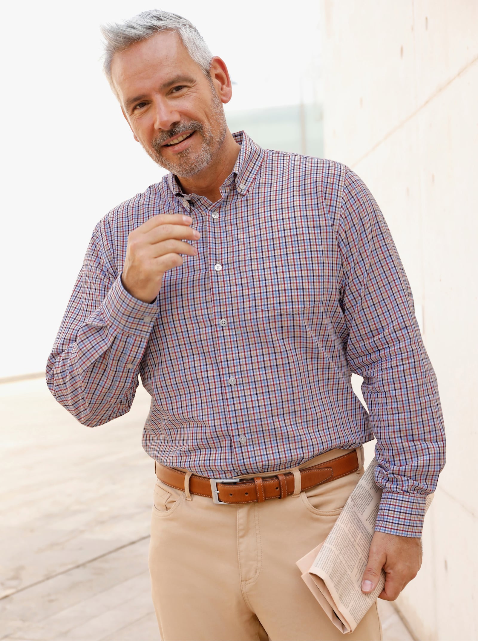 Marco Donati Langarmhemd mit Bewegungsfalten hinten - rot-himmelblau-kariert