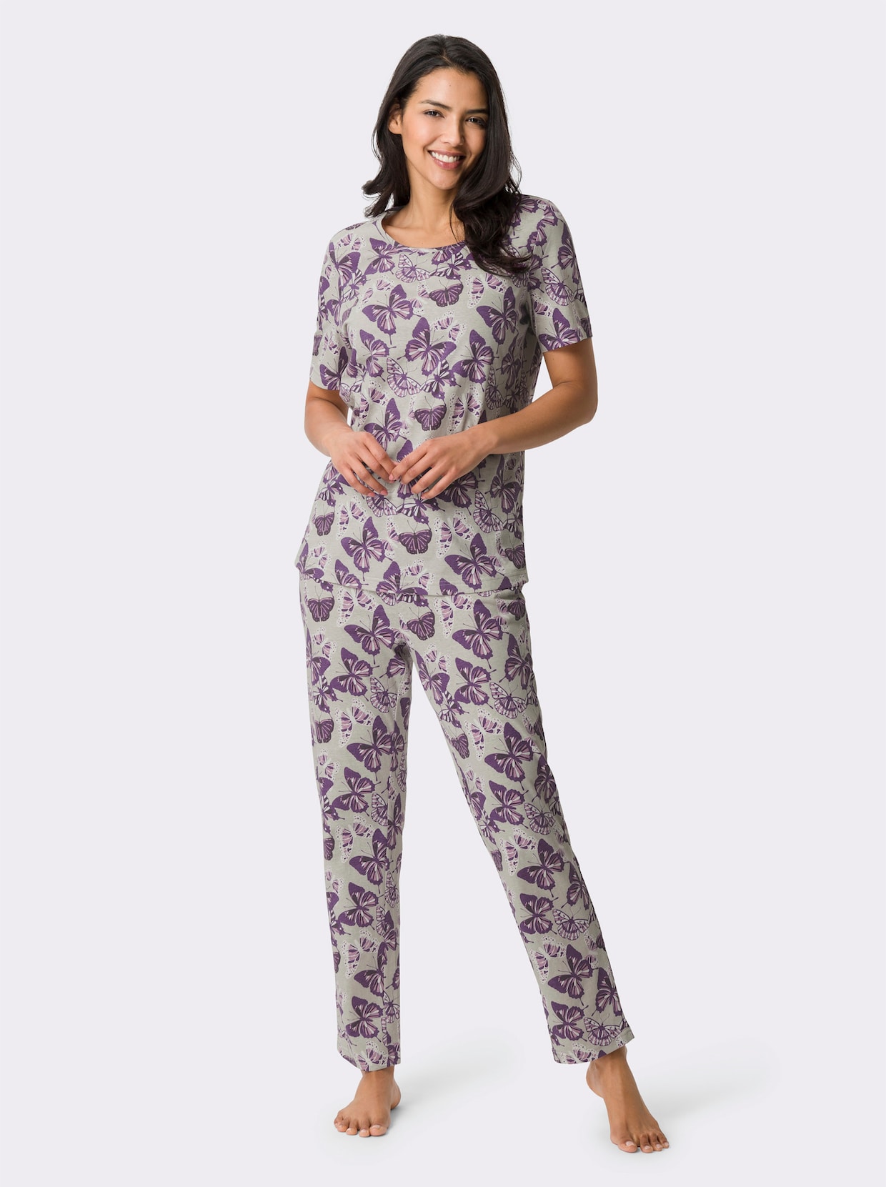 Pyjama - lichtgrijs/lila bedrukt