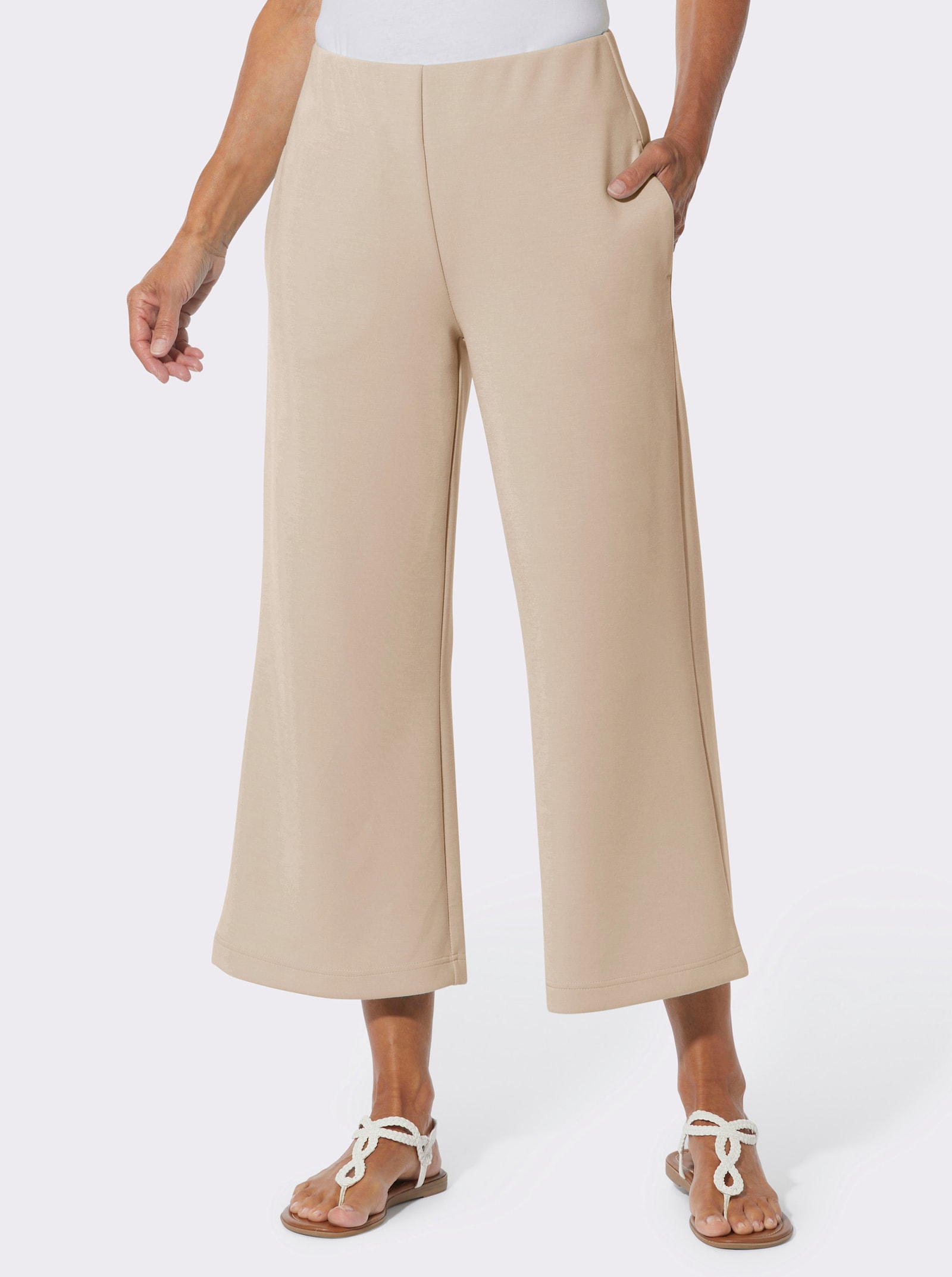 Jerseyhose mit weiten Beinen - beige