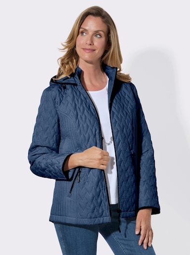 Steppjacke mit Kapuze und Stehkragen - jeansblau
