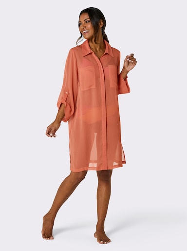 feel good Strandbluse mit krempelbaren 3/4-Ärmeln - papaya