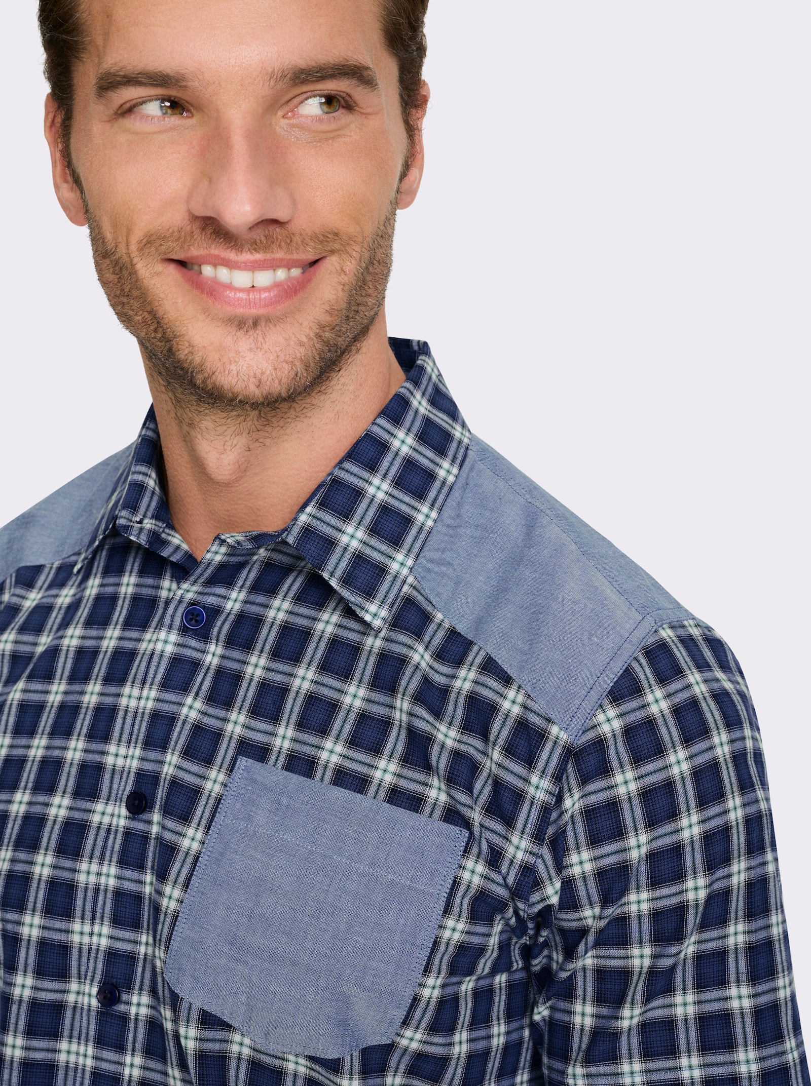 Catamaran Kurzarmhemd mit Webbesätzen, kariert - marine-weiß-kariert