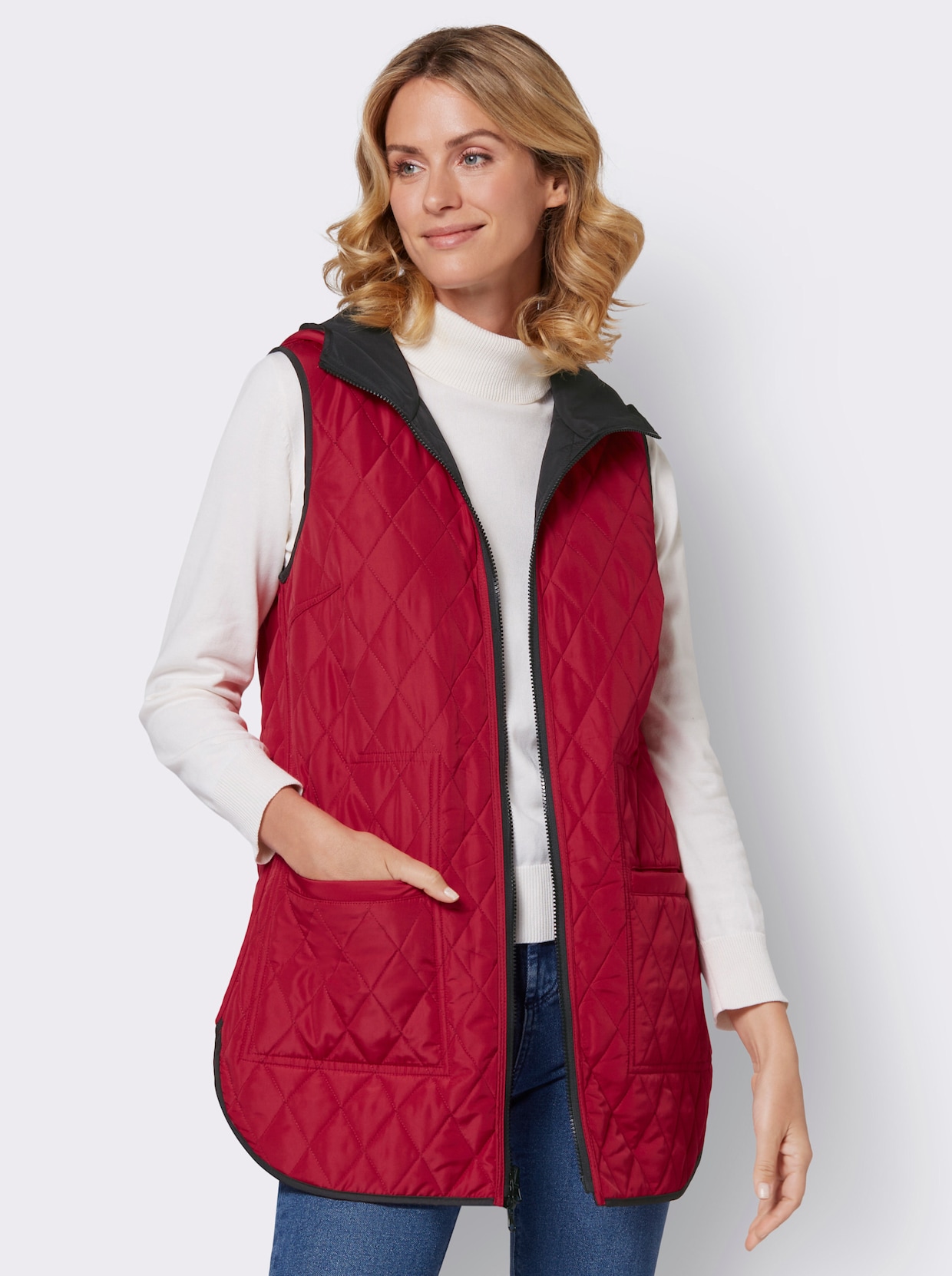 Doorgestikte bodywarmer - rood/zwart