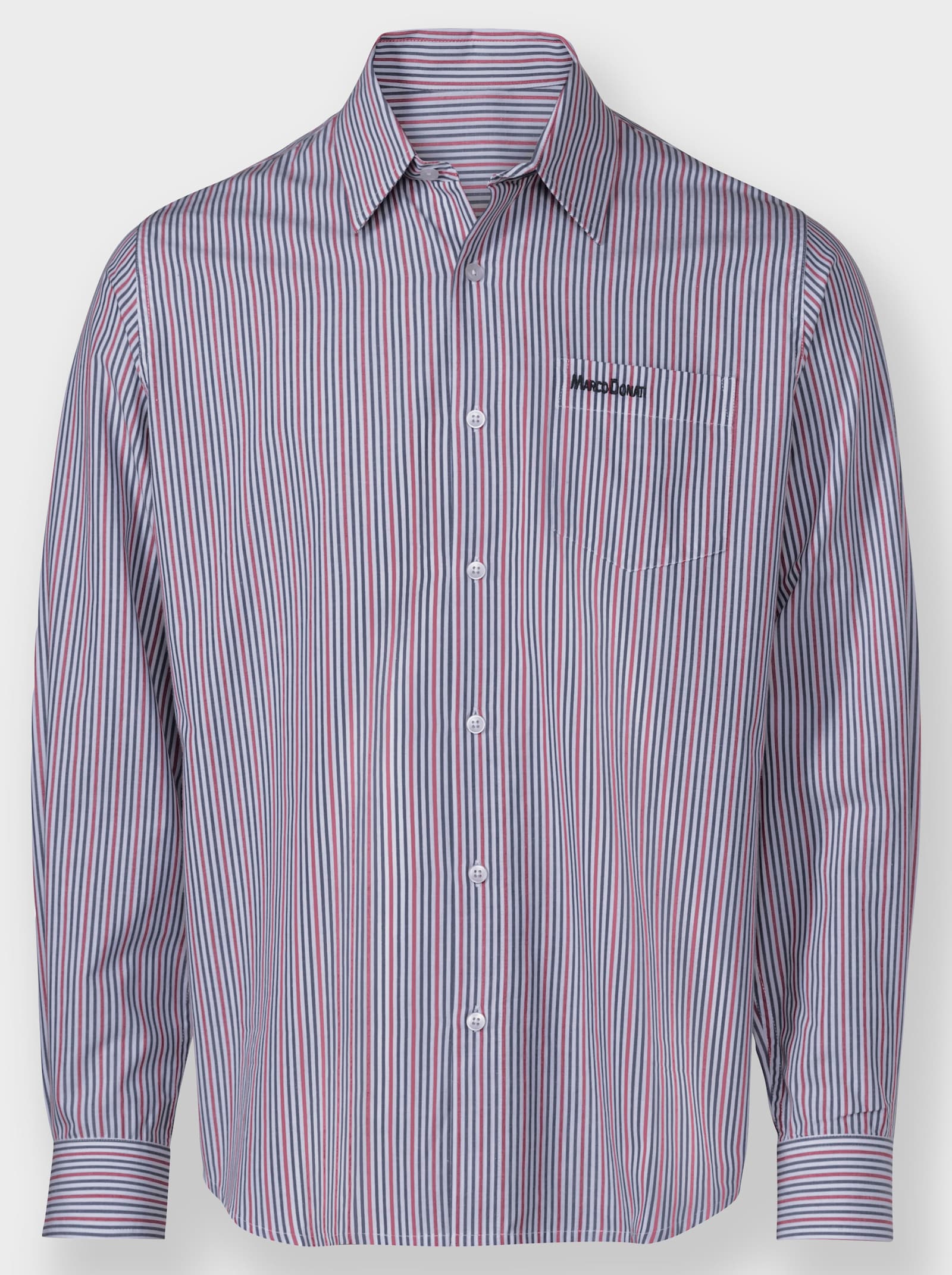 Marco Donati Langarmhemd mit Streifen-Muster, garngefärbt - jeansblau-erdbeere-gestreift